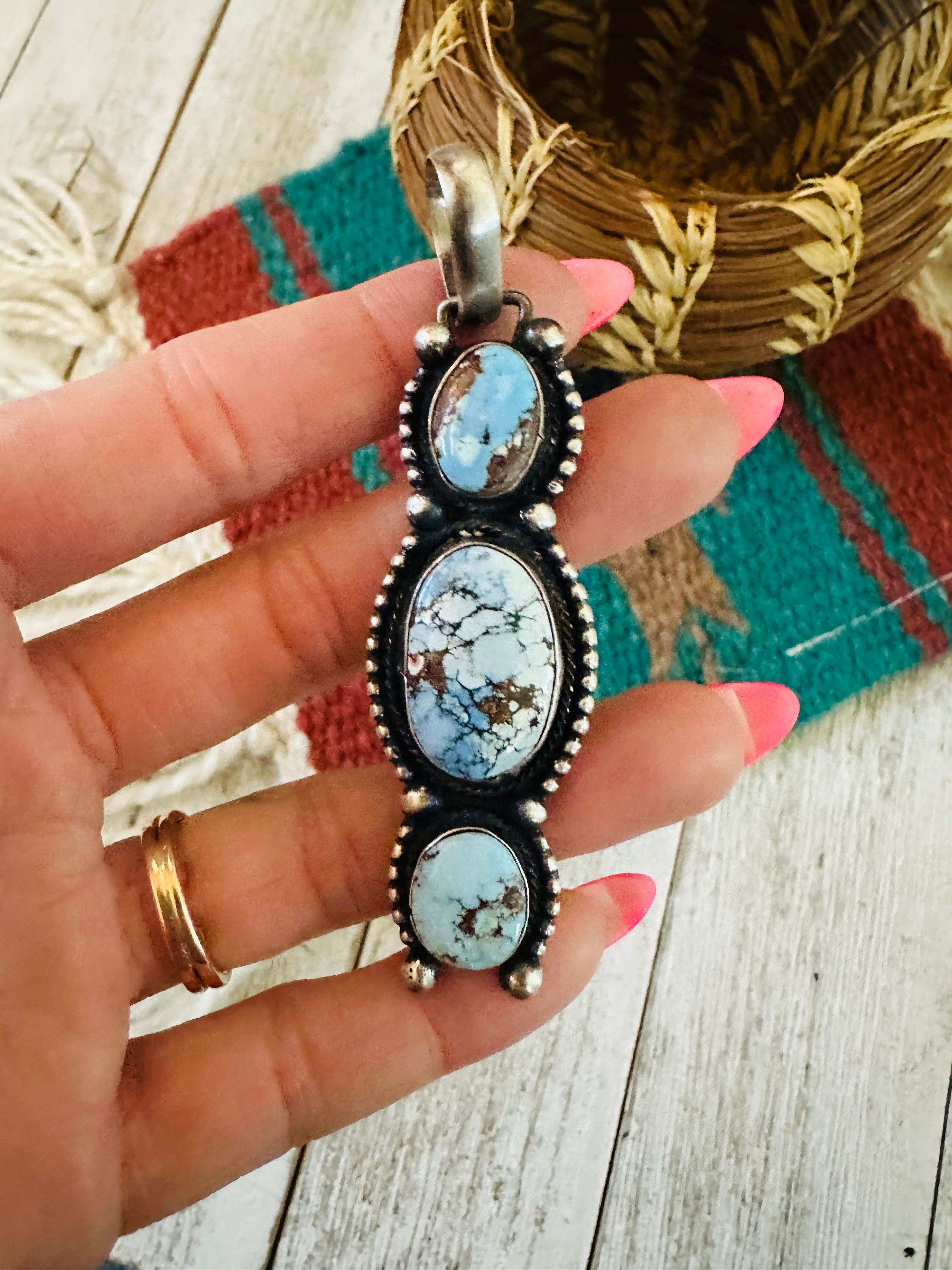 Handcrafted Golden Hills Turquoise & Sterling Silver Pendant