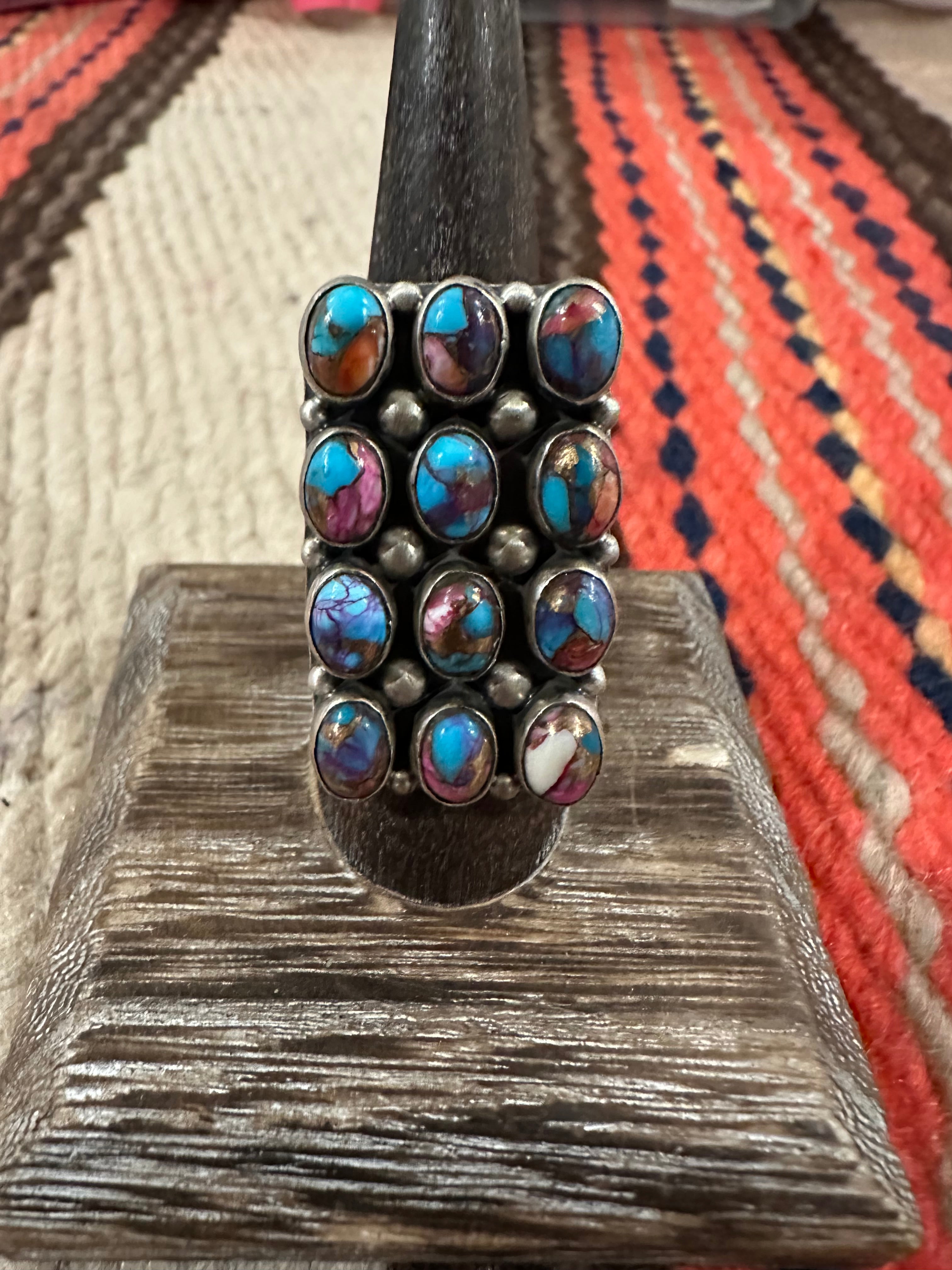 NFR COLLECTION Handmade Pink Dream & Sterling Silver Adjustable Ring Signed Nizhoni