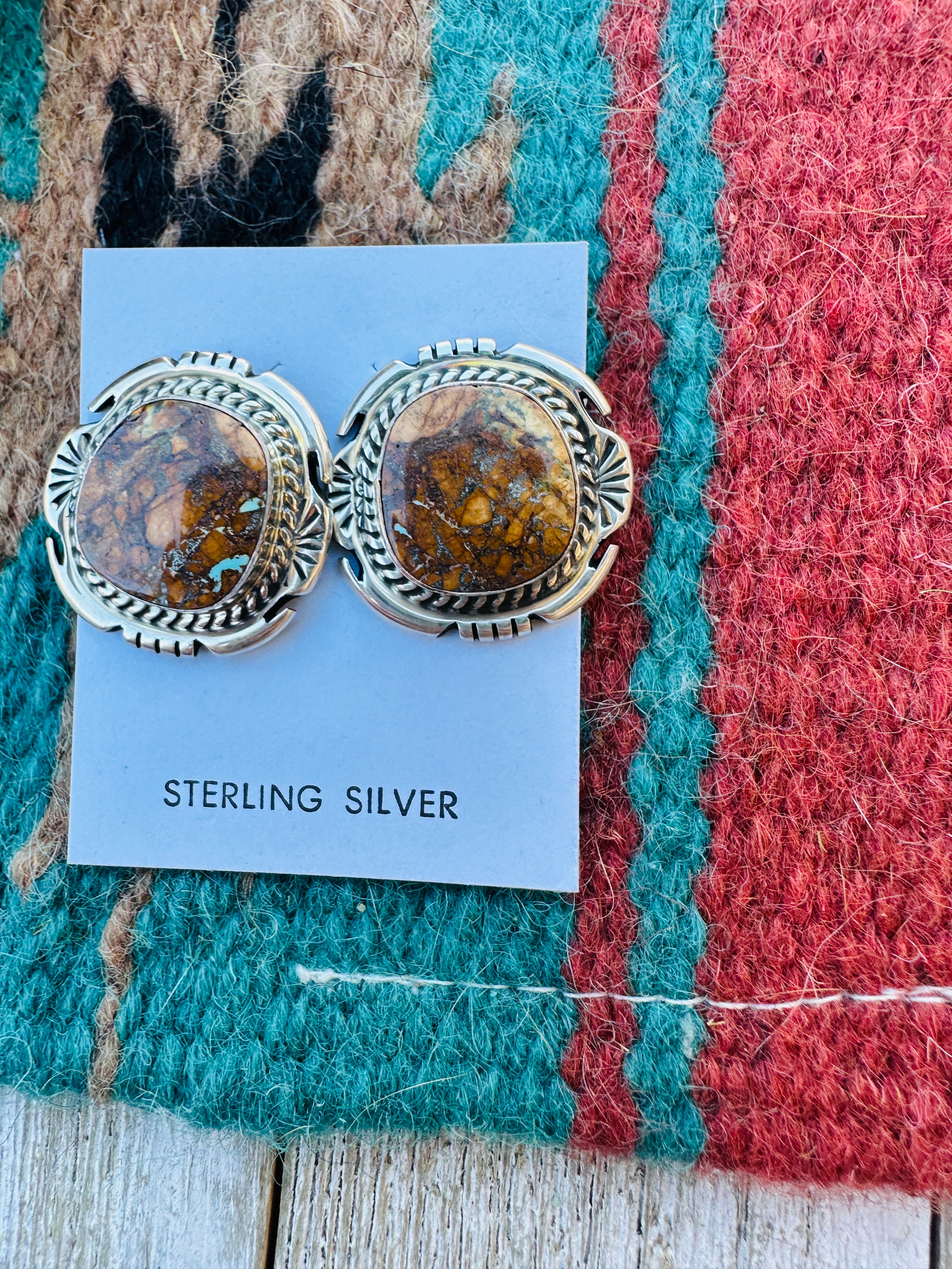 Handcrafted Ribbon Turquoise & Sterling Silver Post Earrings