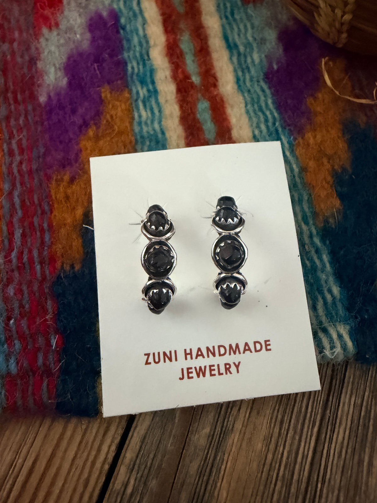 Handcrafted Sterling Silver & Onyx Snake Eye Hoop Earrings