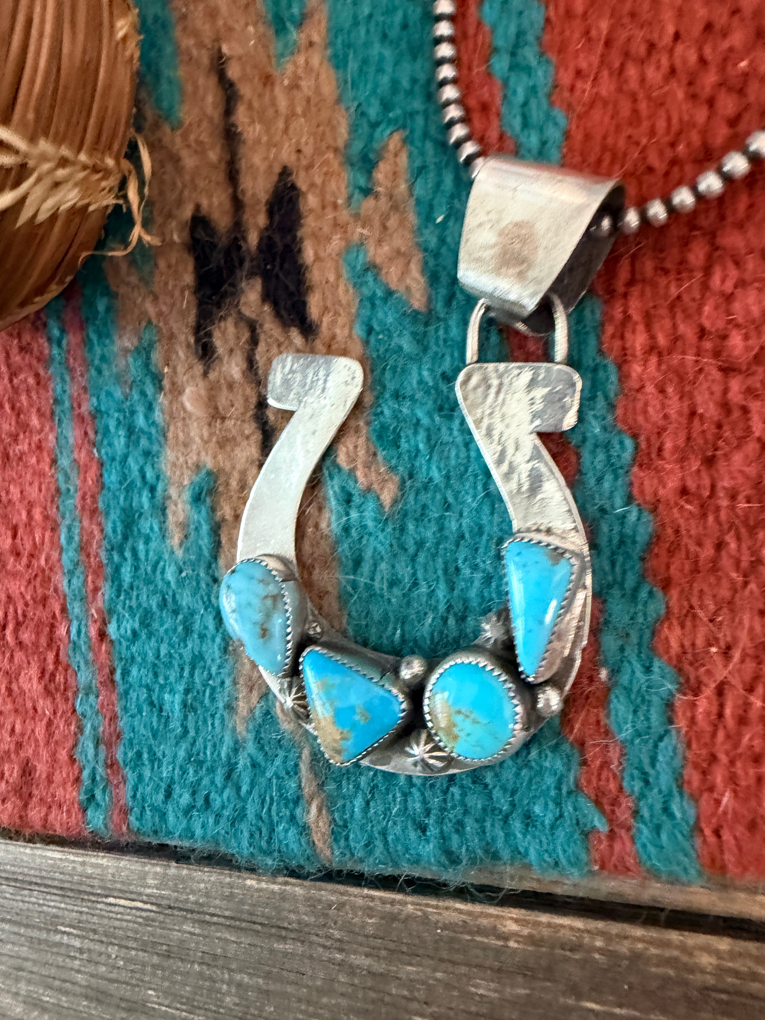 Handmade Sterling Silver & Turquoise Horseshoe Pendant