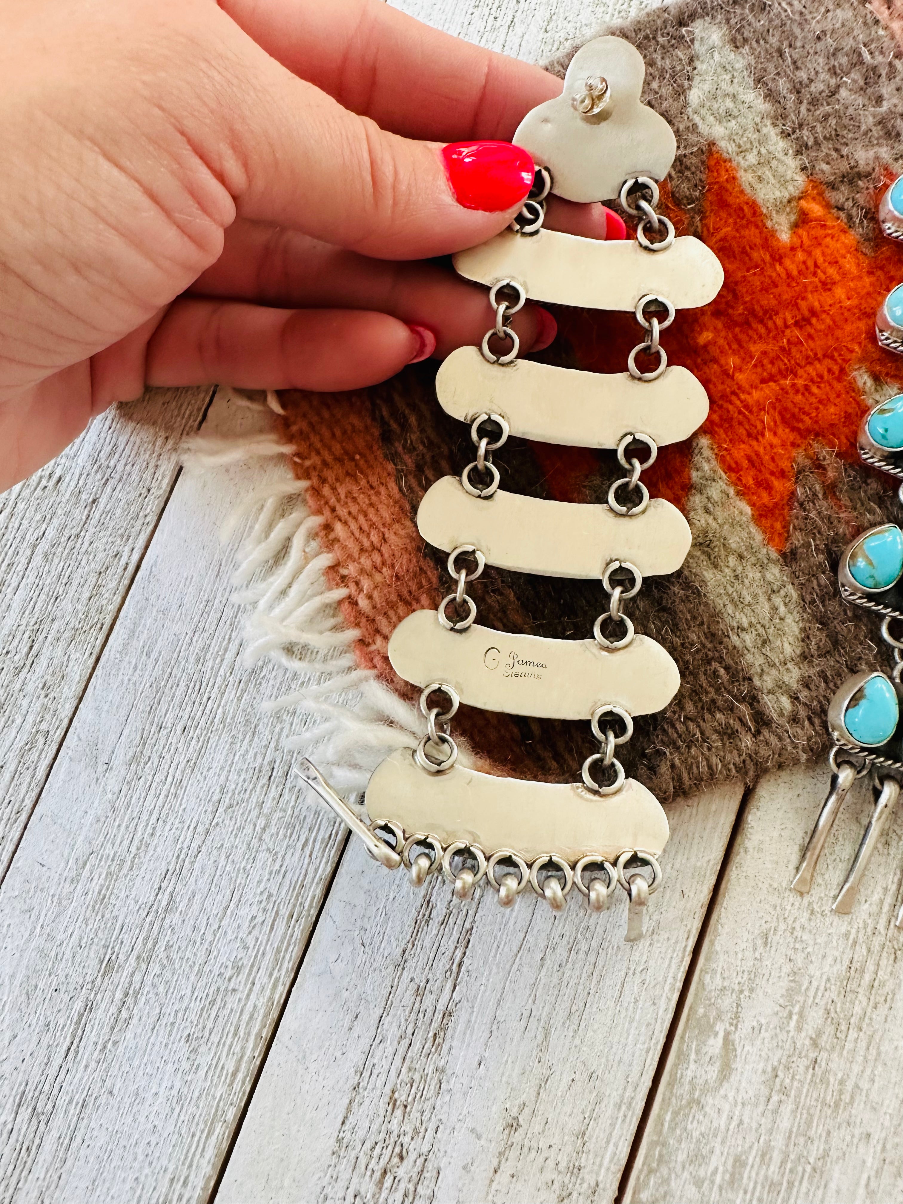 Navajo Turquoise & Sterling Silver Chandelier Dangle Earrings