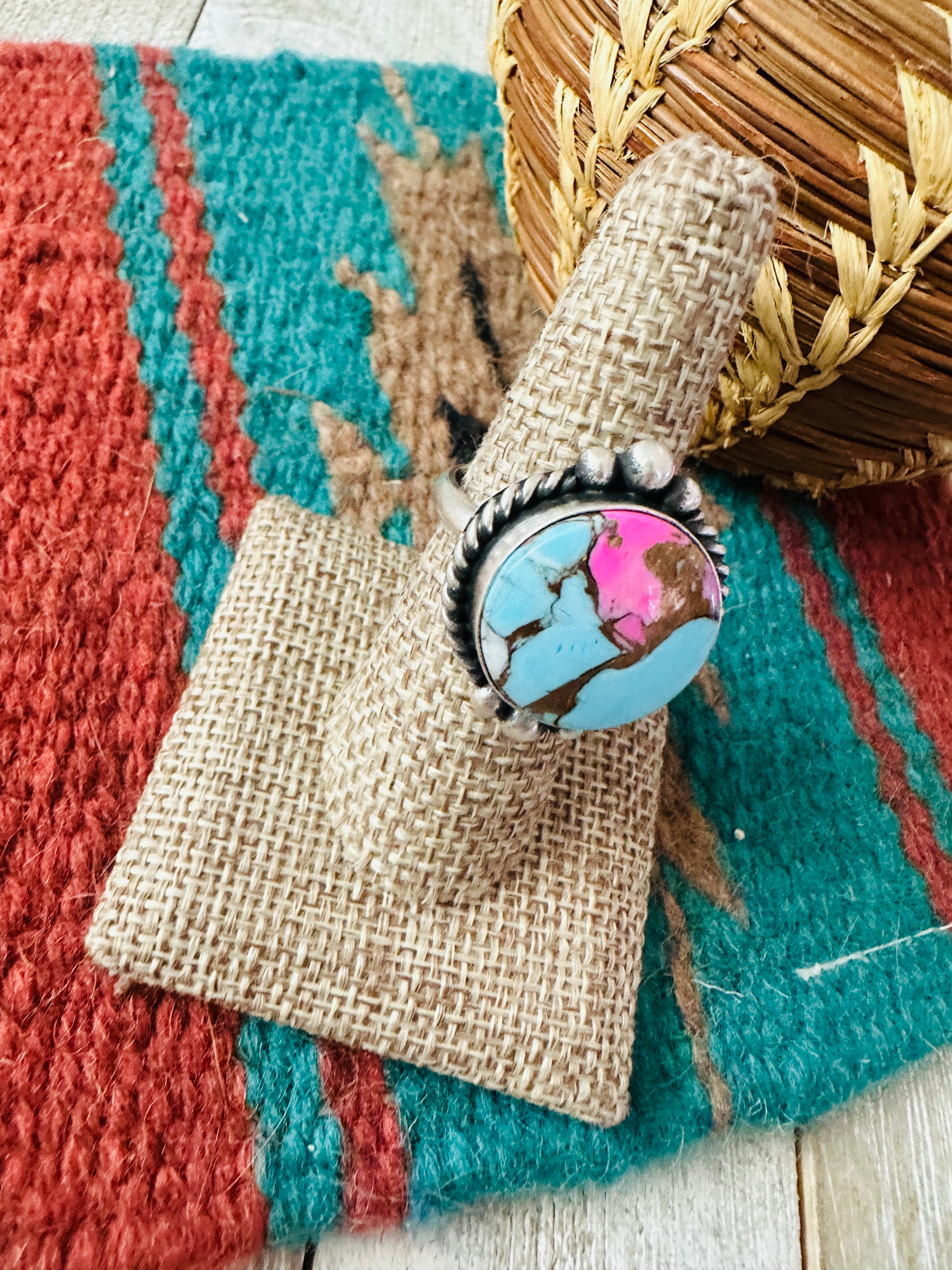 Handcrafted Sterling Silver & Cotton Candy Adjustable Ring