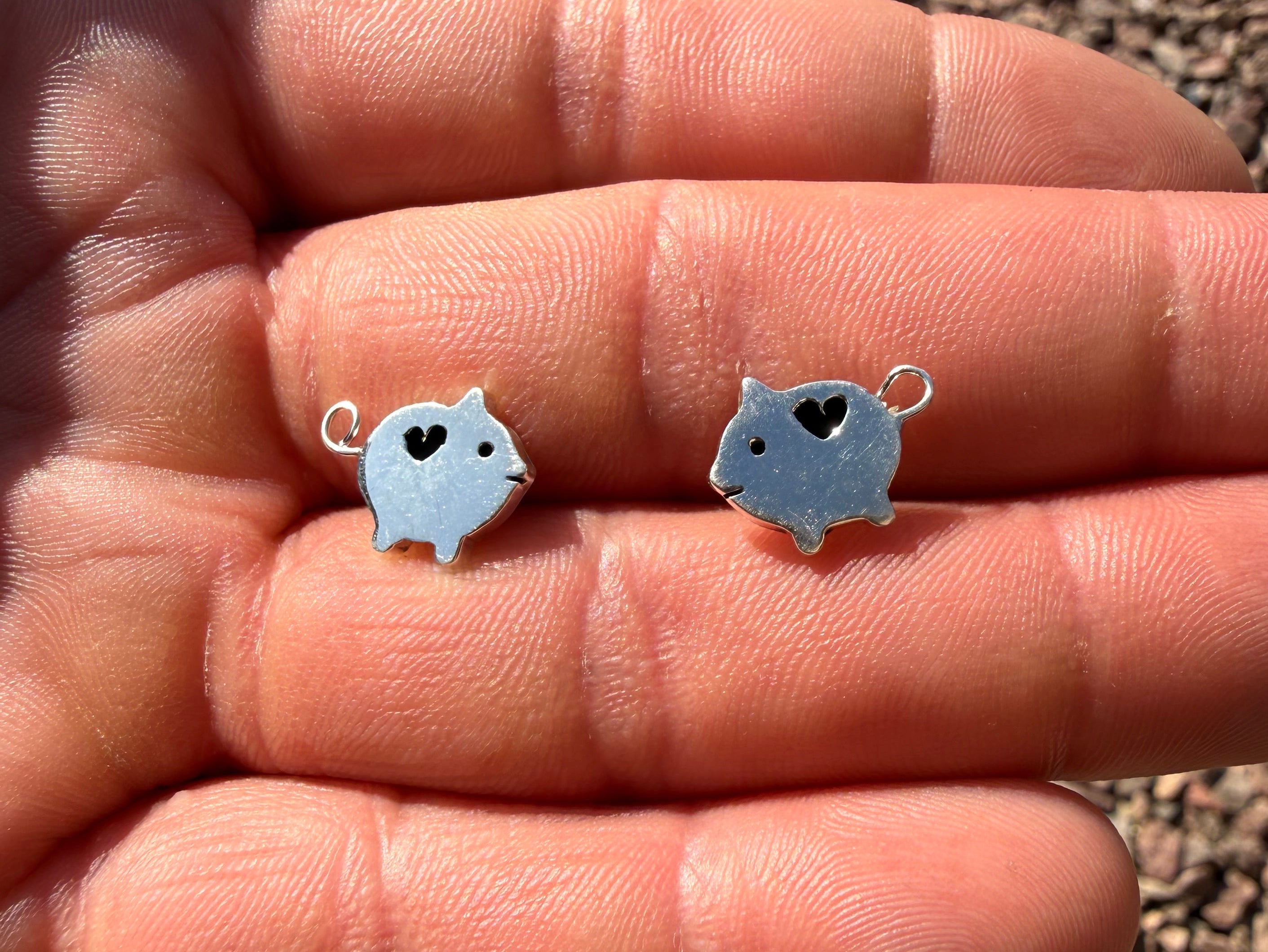 Pig & Heart Sterling Silver Stud Earrings