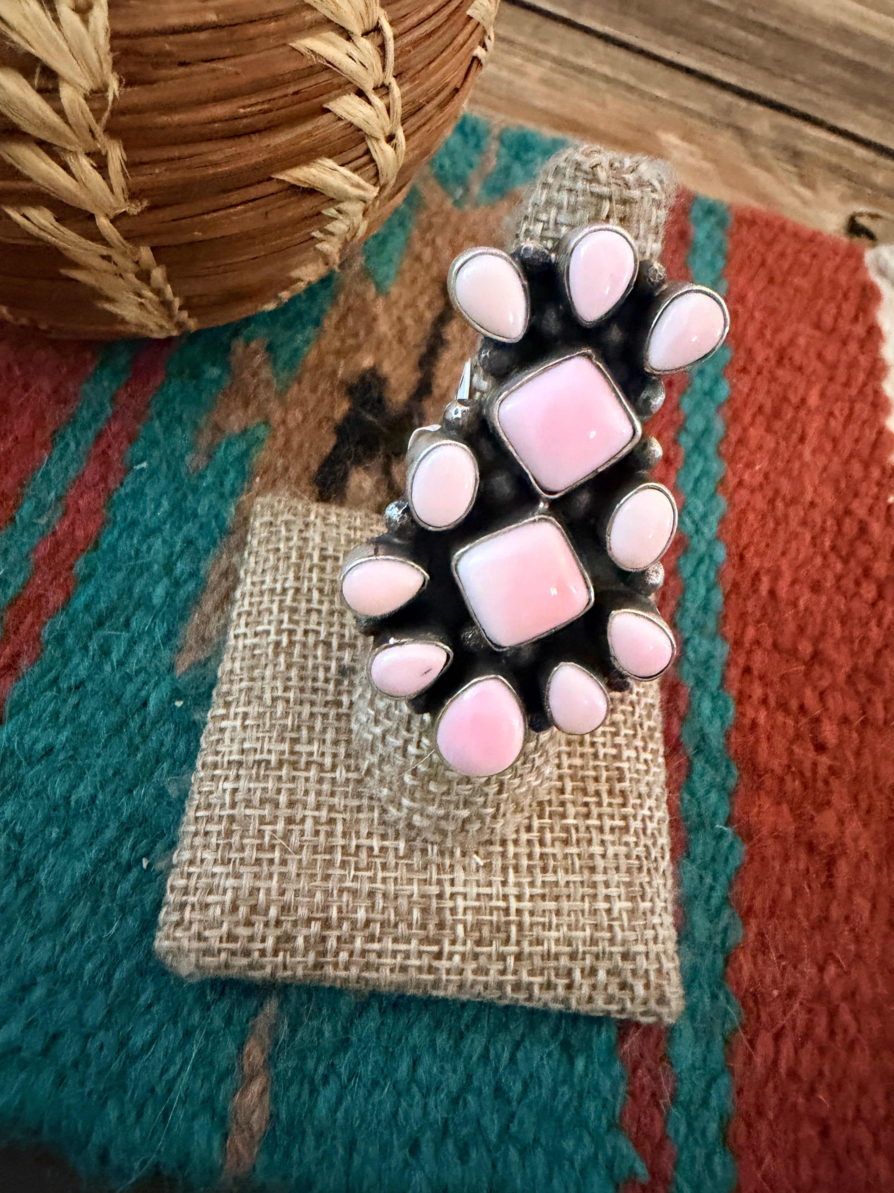 Handcrafted Queen Pink Conch & Sterling Silver Cluster Ring by Travis Jim