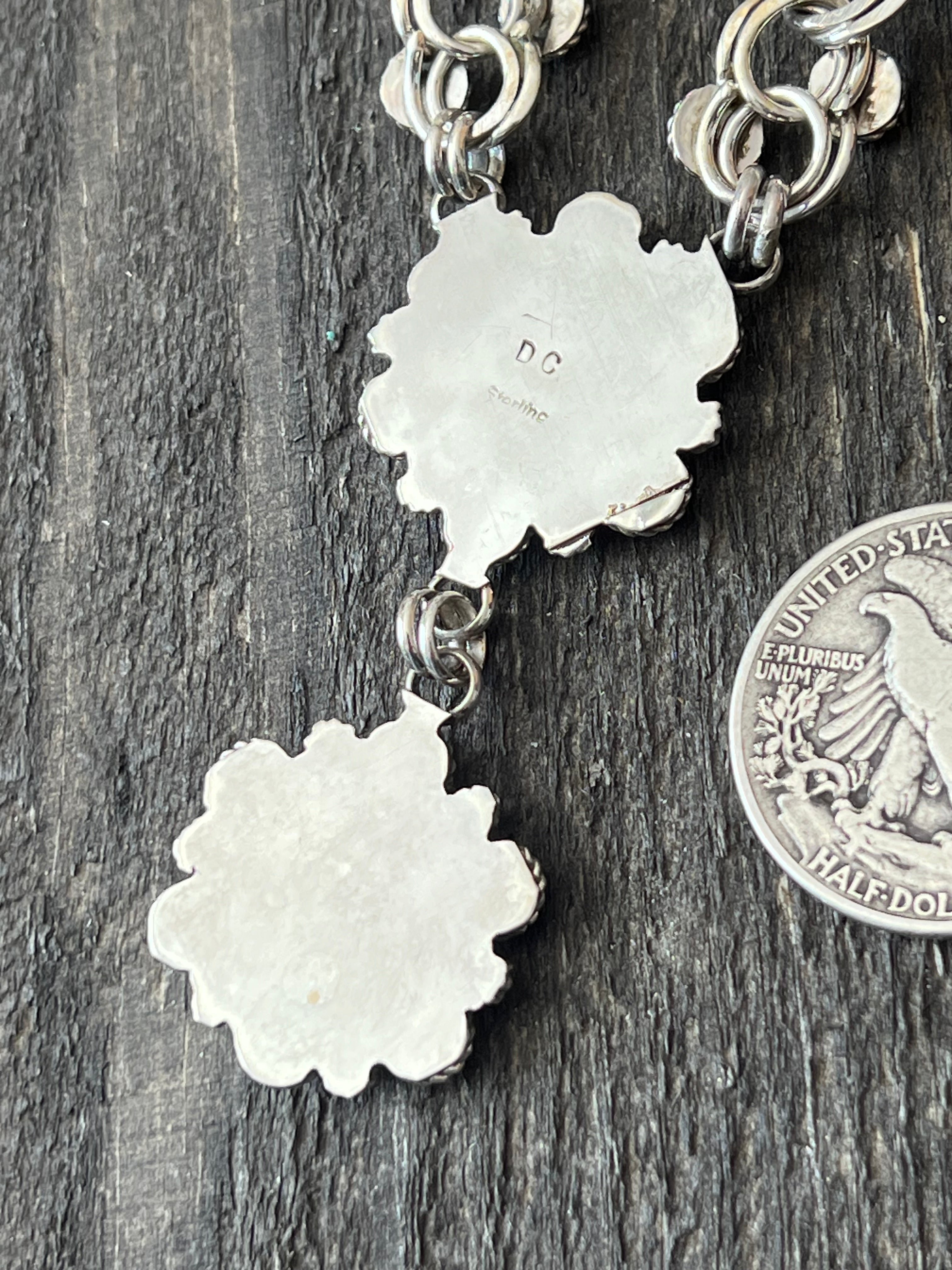 Handcrafted Sterling and Snake Eye Turquoise Link and Cluster Necklace by Dillon Cheama