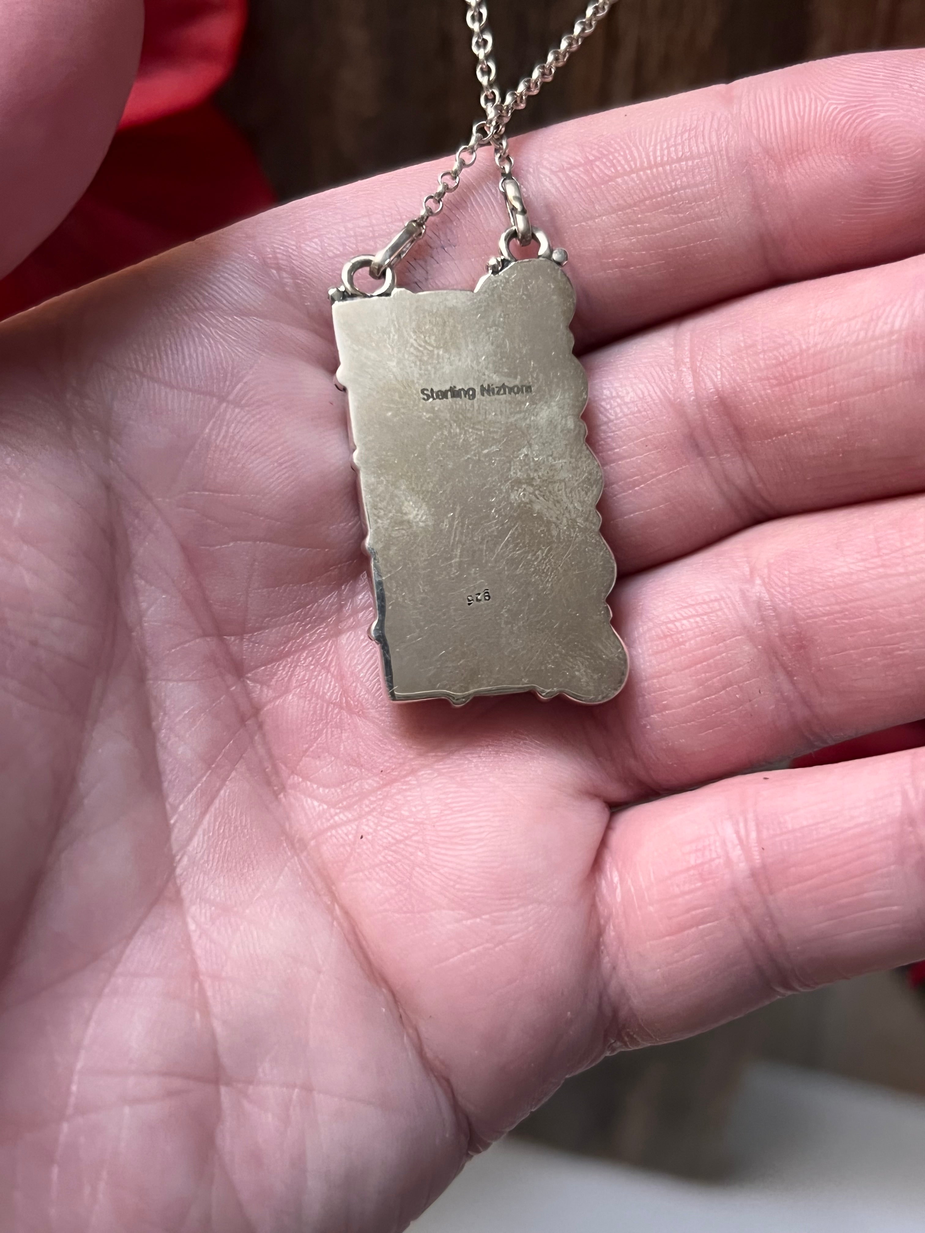 ** 4TH OF JULY ** Handmade Sterling Silver with Red Coral, White Opal, & Blue Lapis Bar Necklace