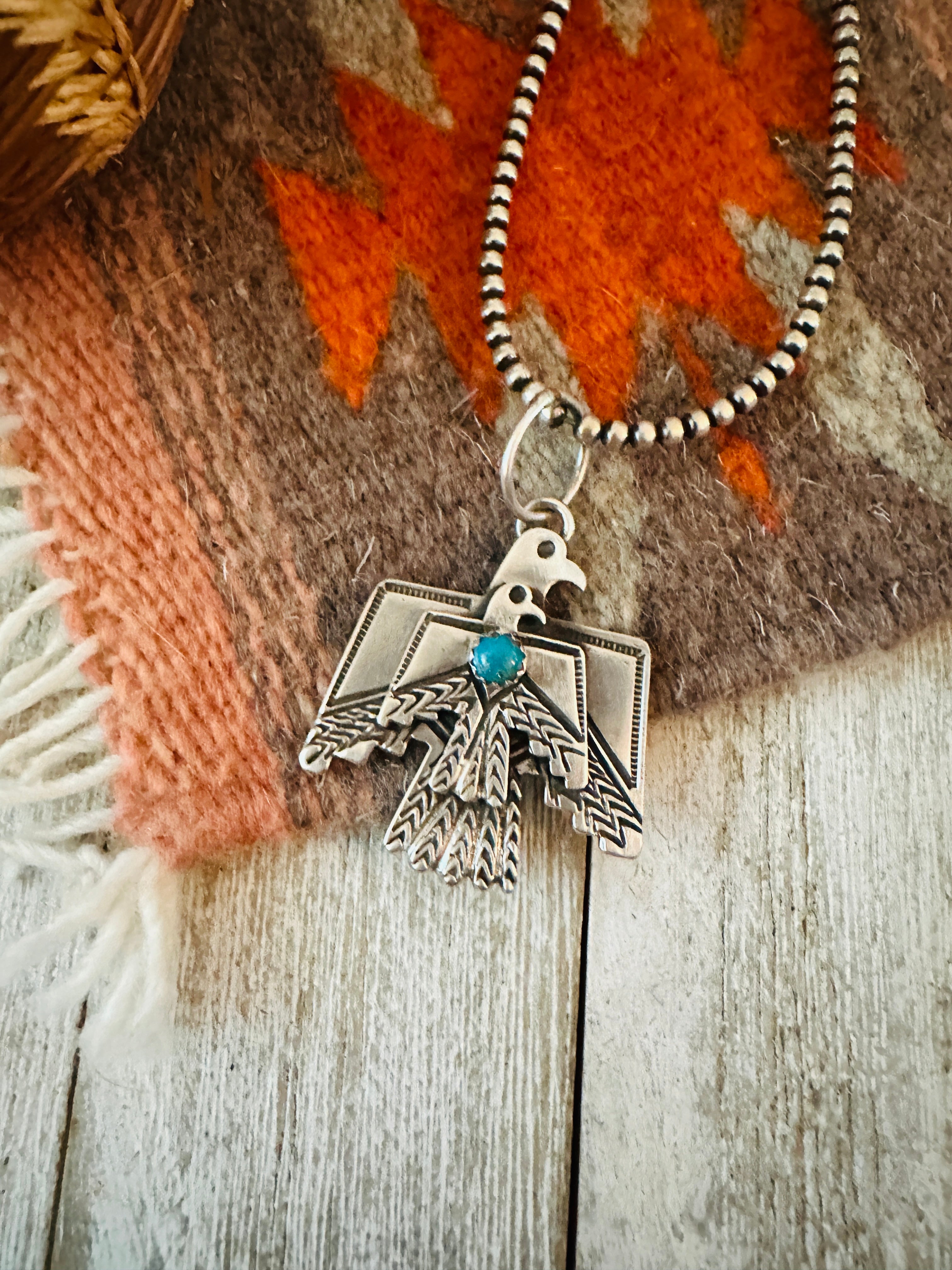 Handcrafted Sterling Silver & Turquoise Thunderbird Pendant