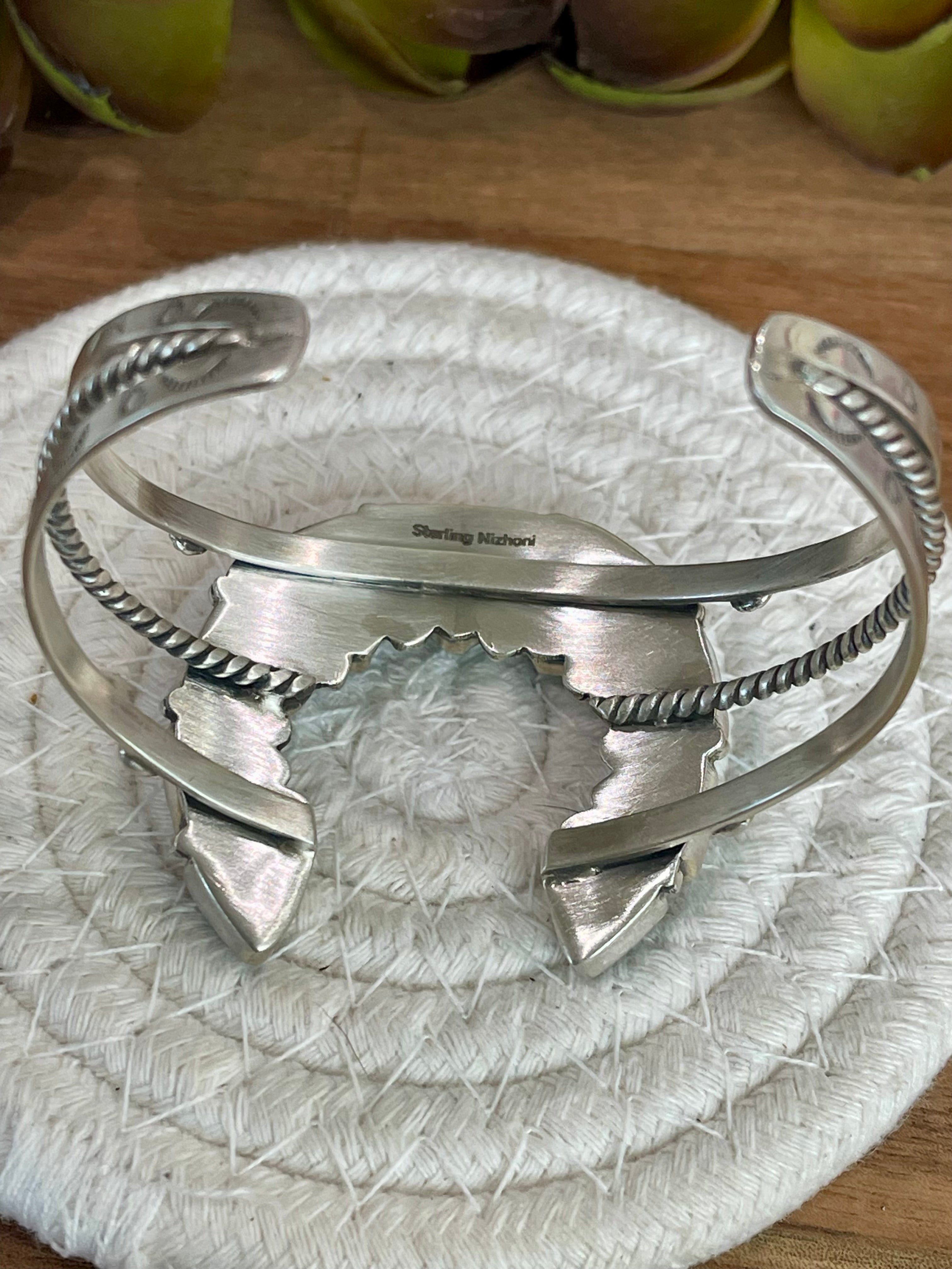 Handmade New Lander Turquoise & Sterling Silver Cuff Bracelet /