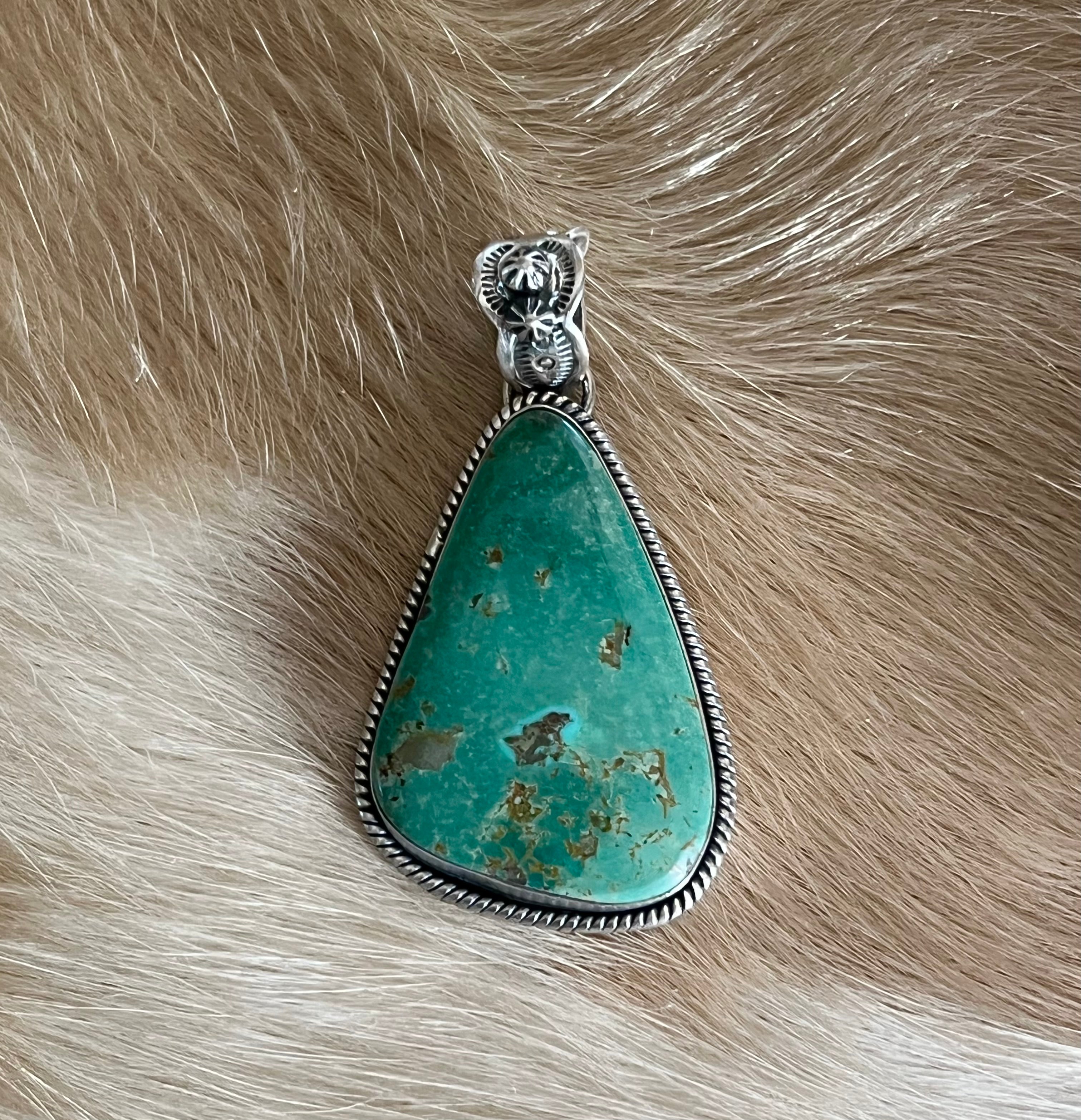 Handmade Green Turquoise Tear Drop Sterling Silver Pendant