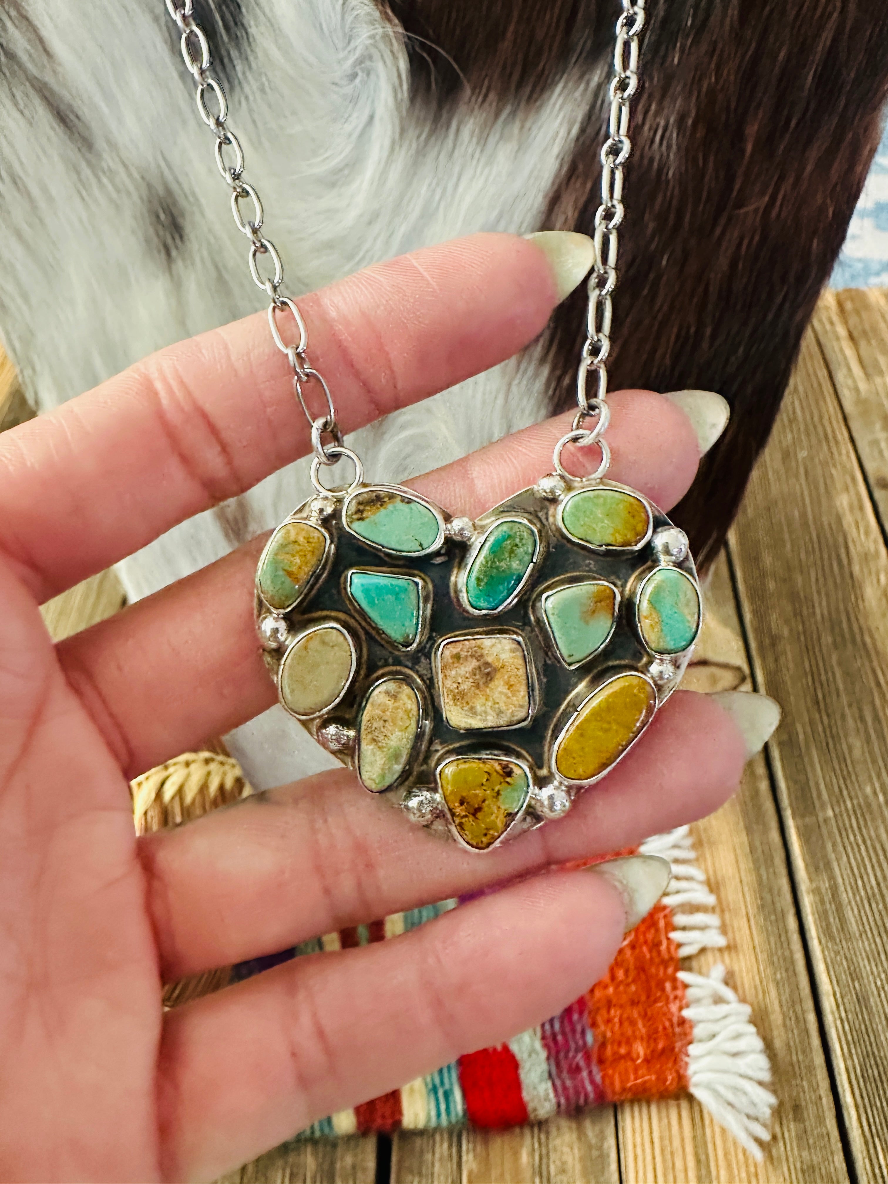 Handcrafted Turquoise & Sterling Silver Heart Necklace by Jacqueline Silver