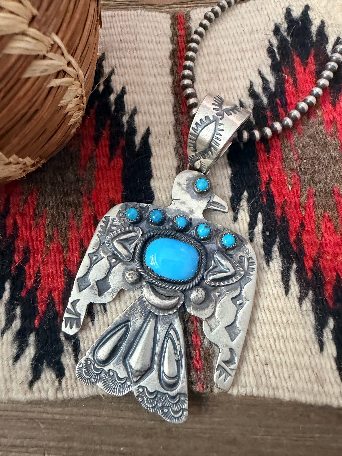Handcrafted Turquoise & Sterling Silver Thunderbird Pendant by Richard Yazzie