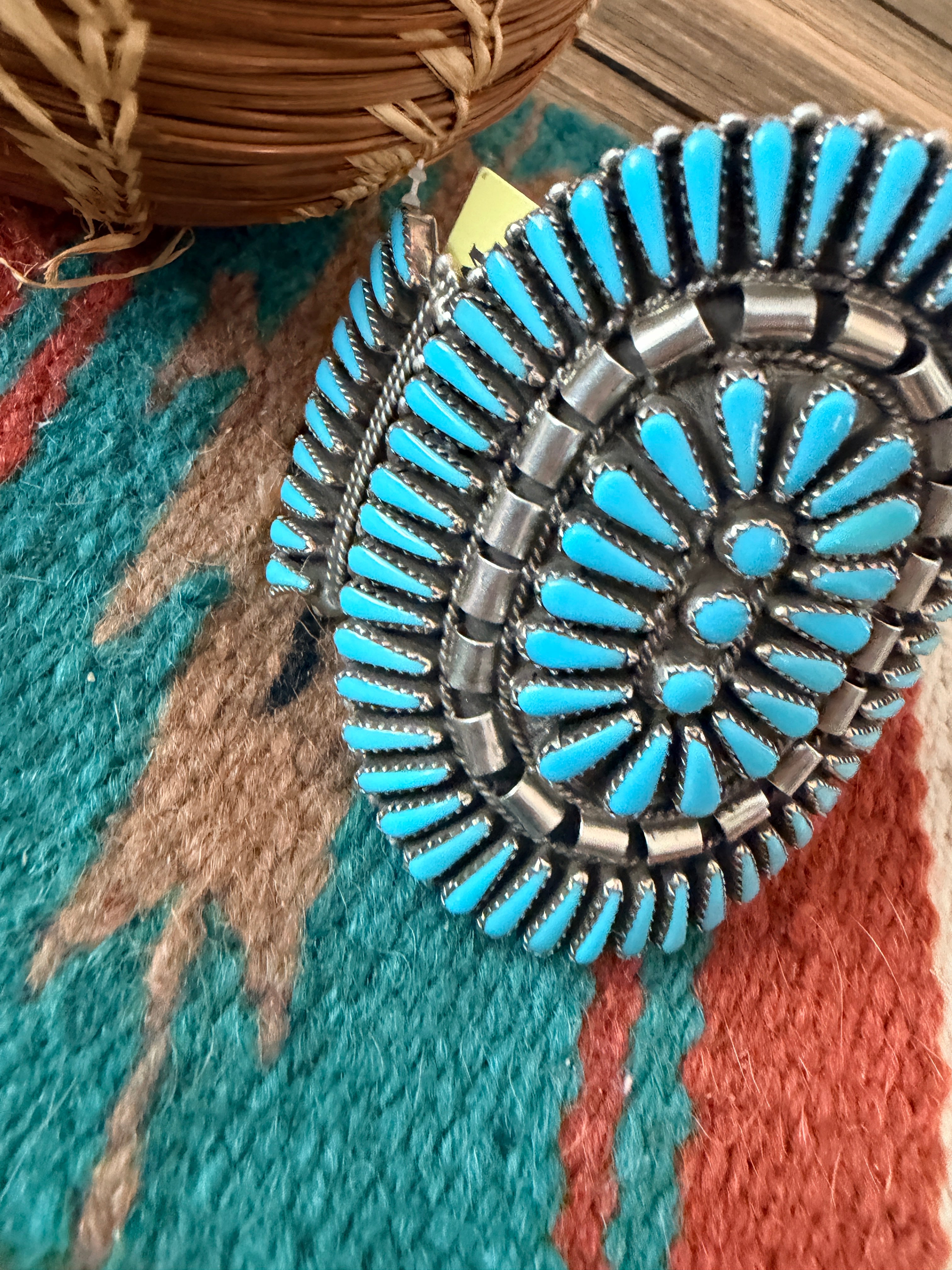 Handcrafted Old Pawn Sterling Silver & Turquoise Cluster Cuff Bracelet