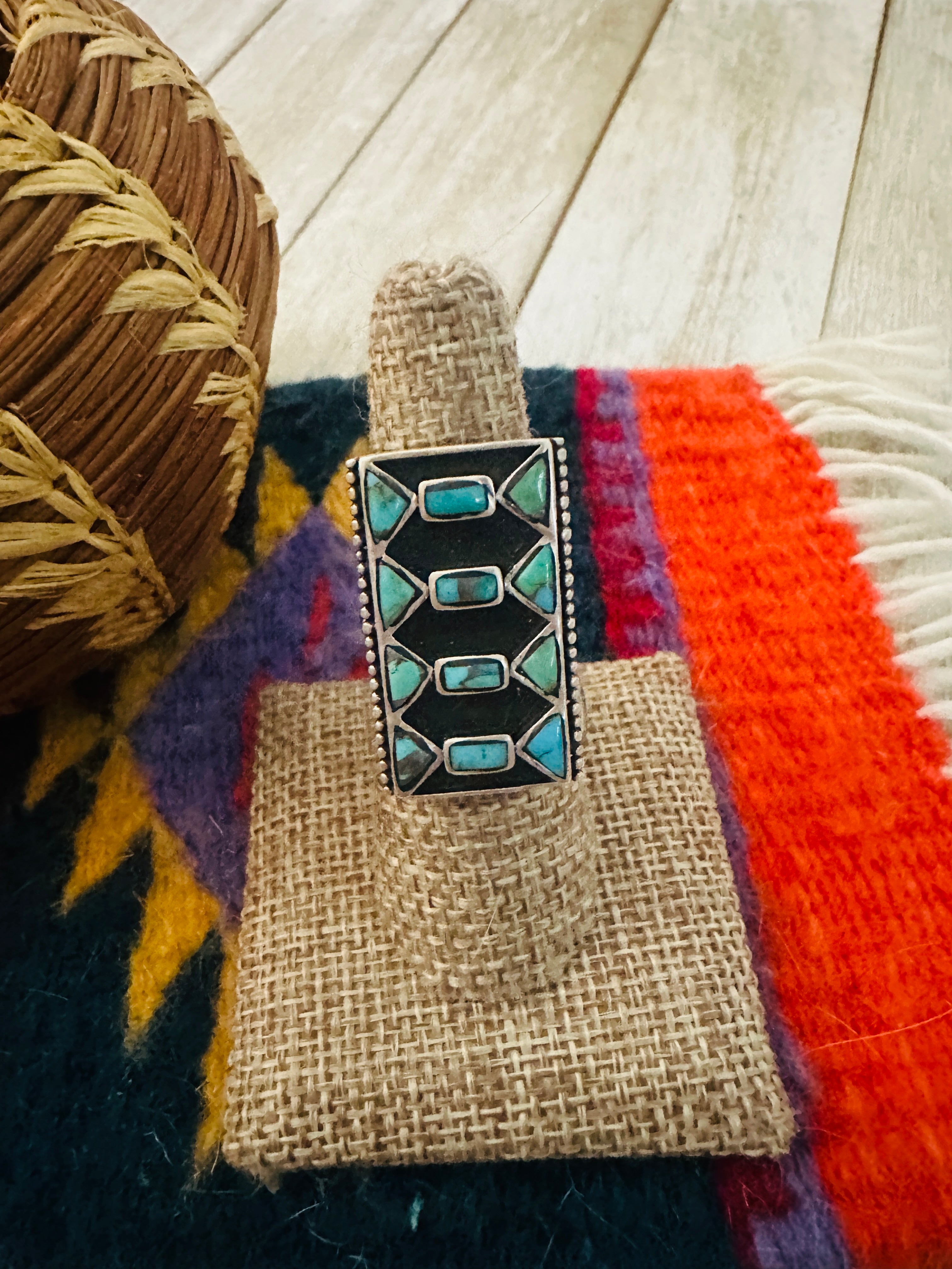 Handcrafted Turquoise & Sterling Silver Ring size 6.5