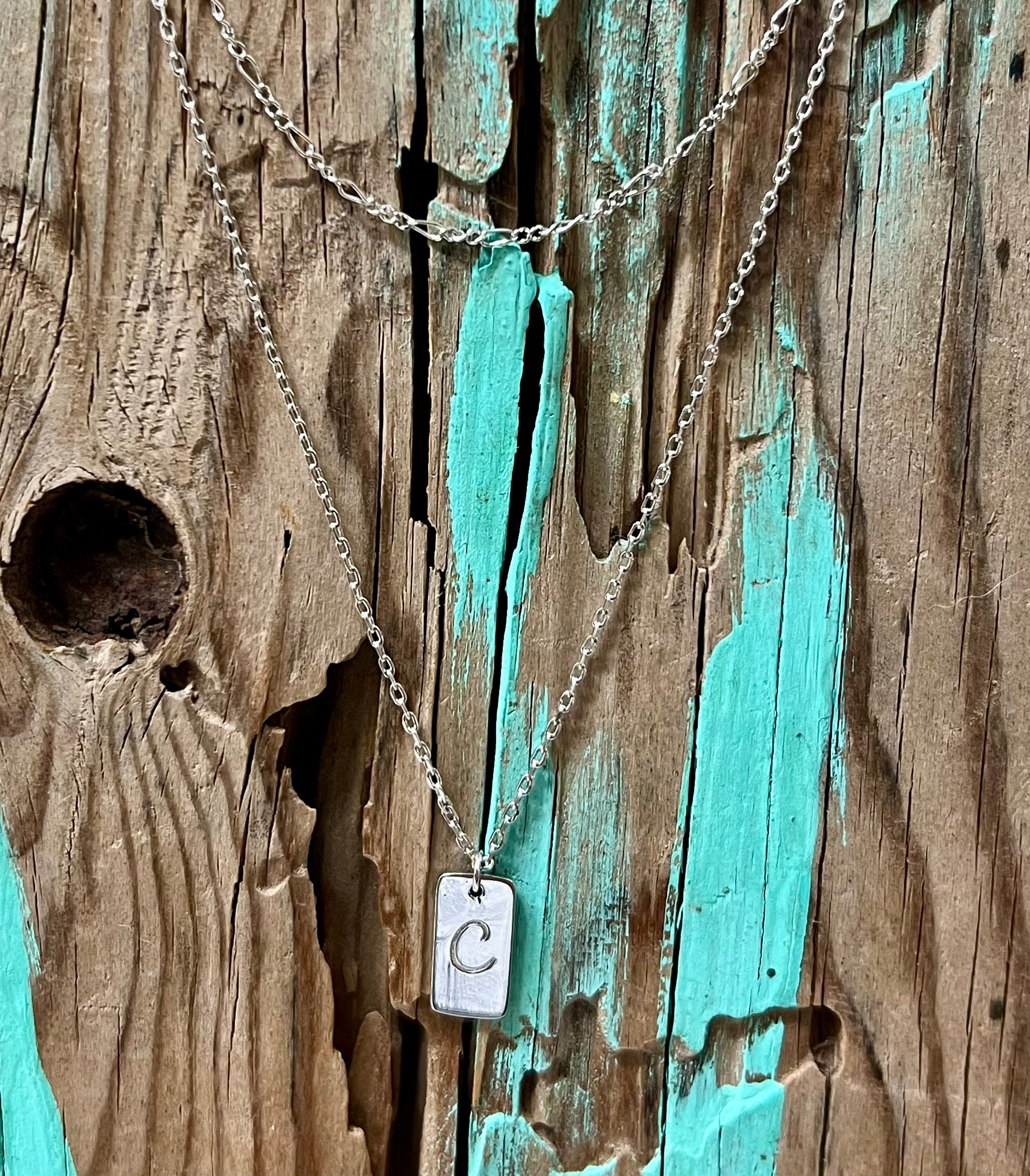 Initial Tag Layered Chain “C” Necklace