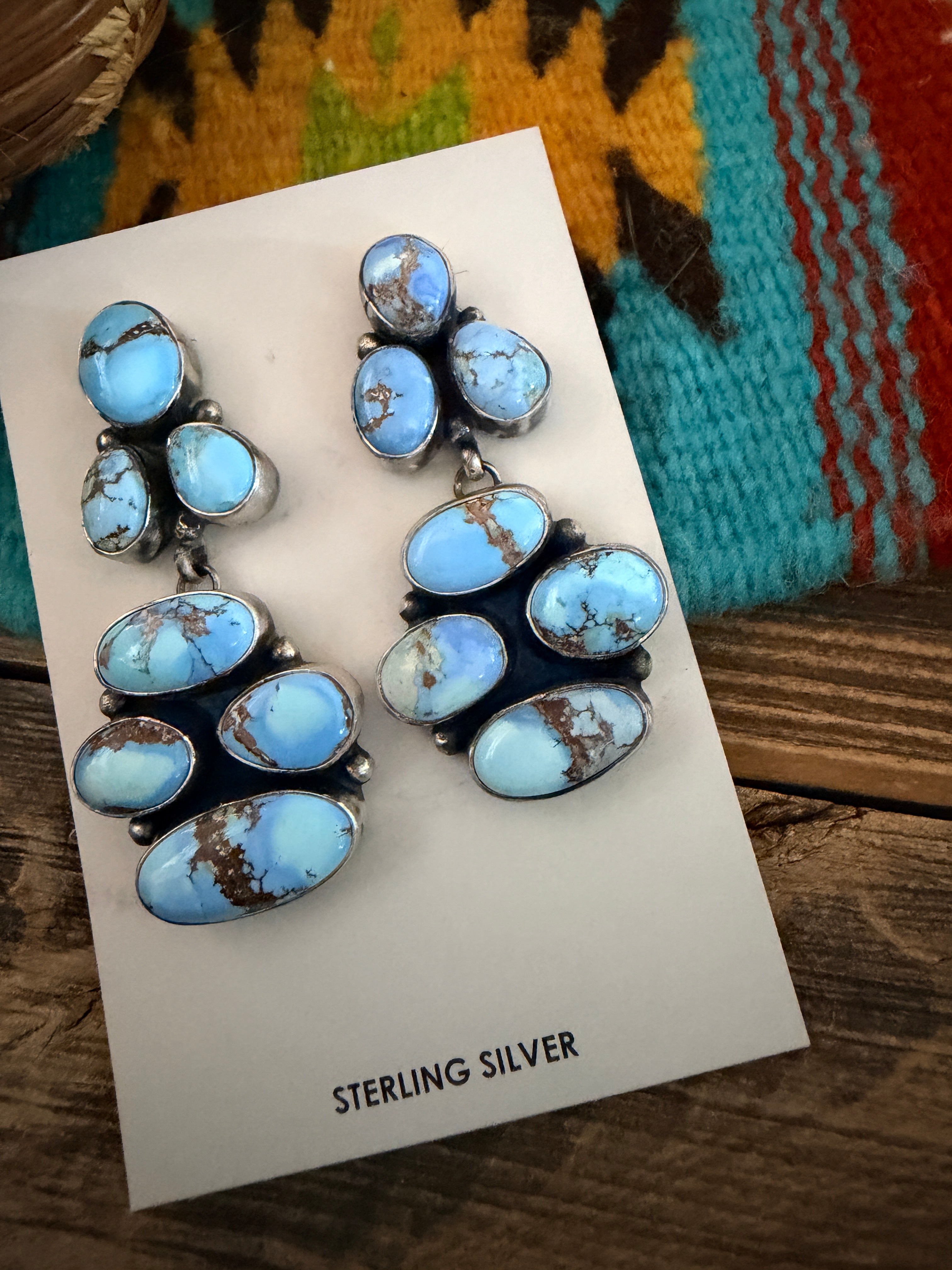 Handcrafted Golden Hills Turquoise & Sterling Silver Cluster Dangle Earrings by Jameson Garcia
