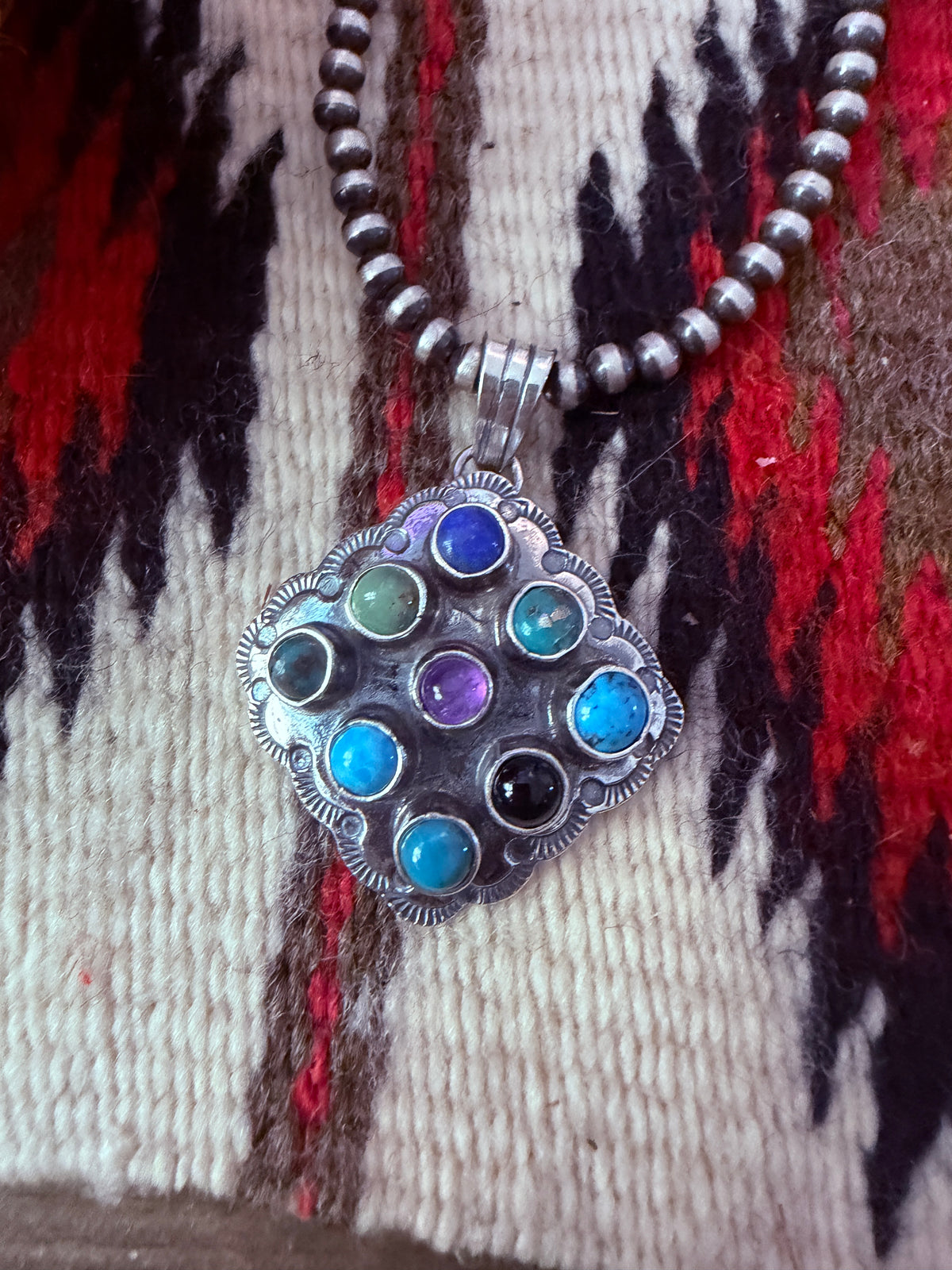 Handcrafted Sterling Silver and Multi Stone Cluster Bear Pendant by Tina Benally