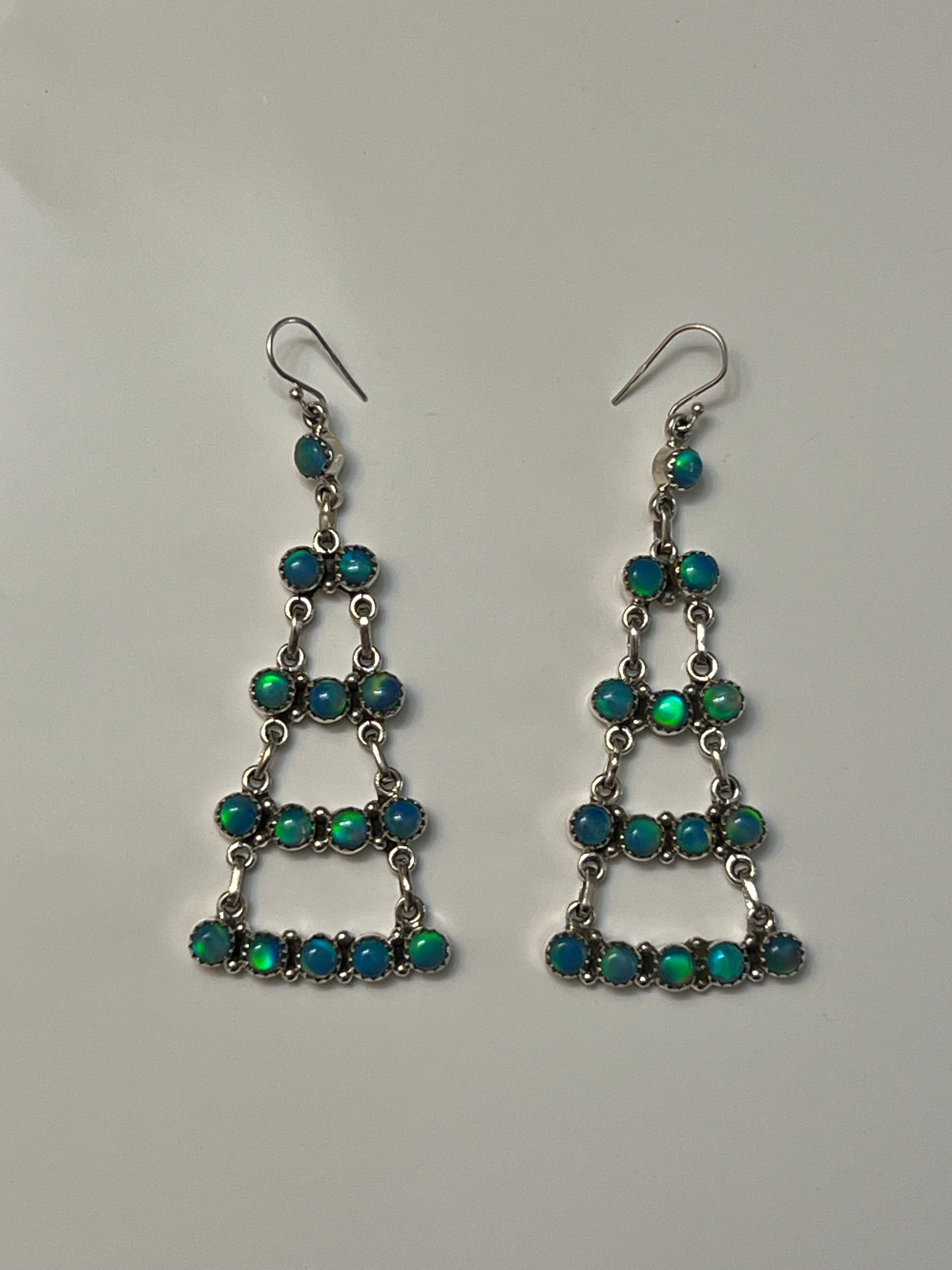 Handmade Blue Opal Sterling Silver Dangle Earrings