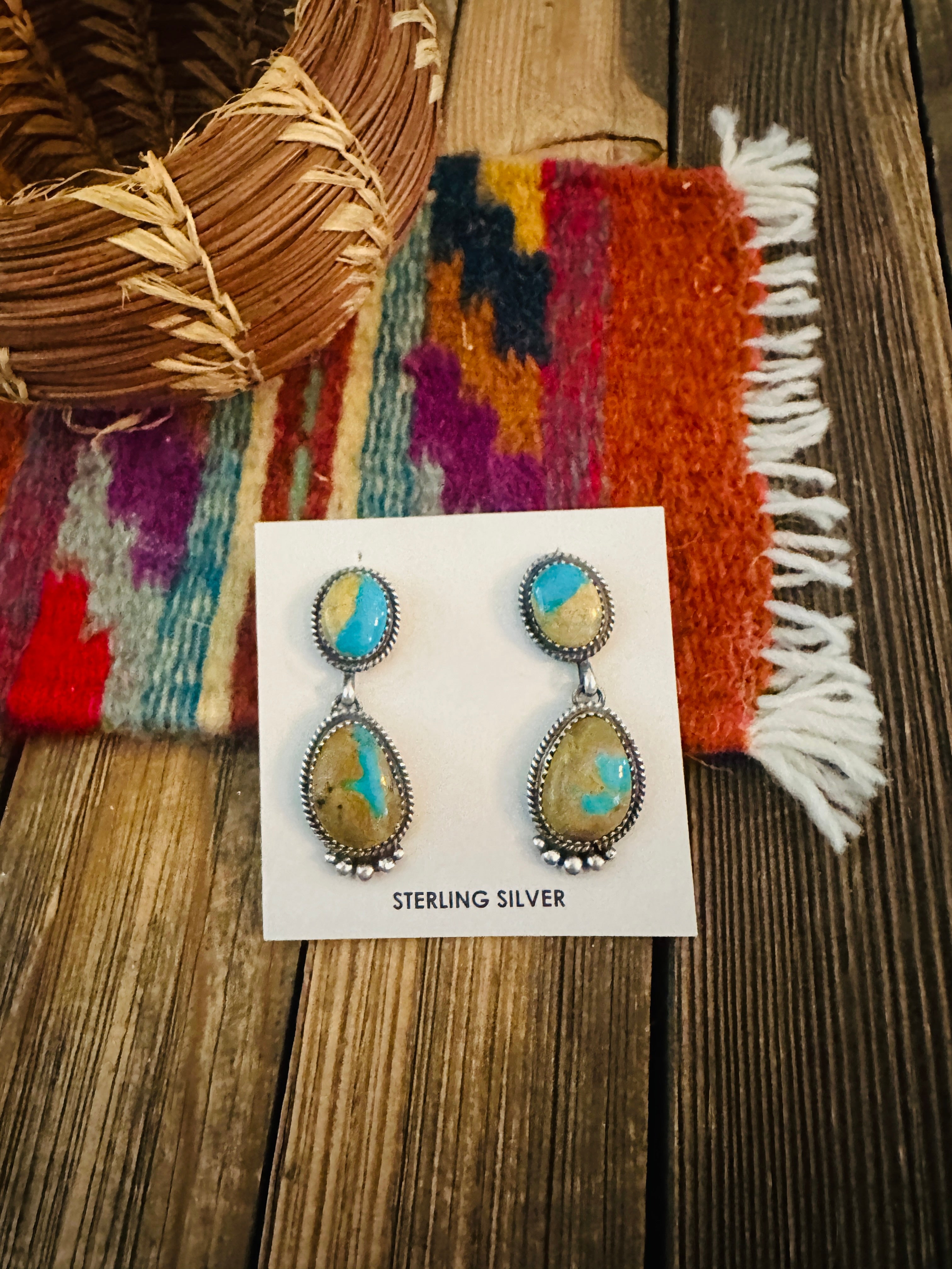 Handcrafted Turquoise & Sterling Silver Dangle Earrings by Theresa Smith