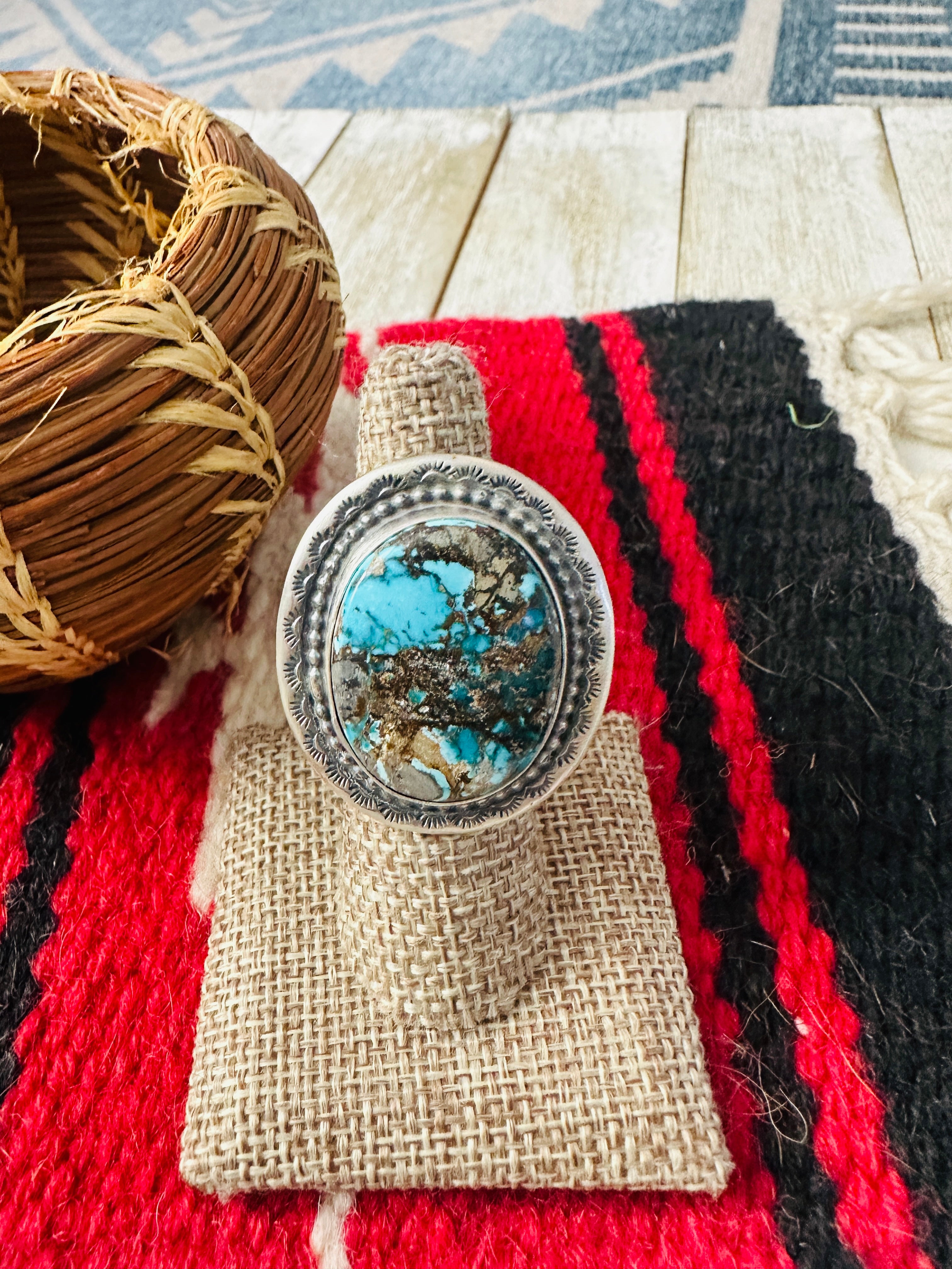 Handcrafted Turquoise & Sterling Silver Ring Size 7