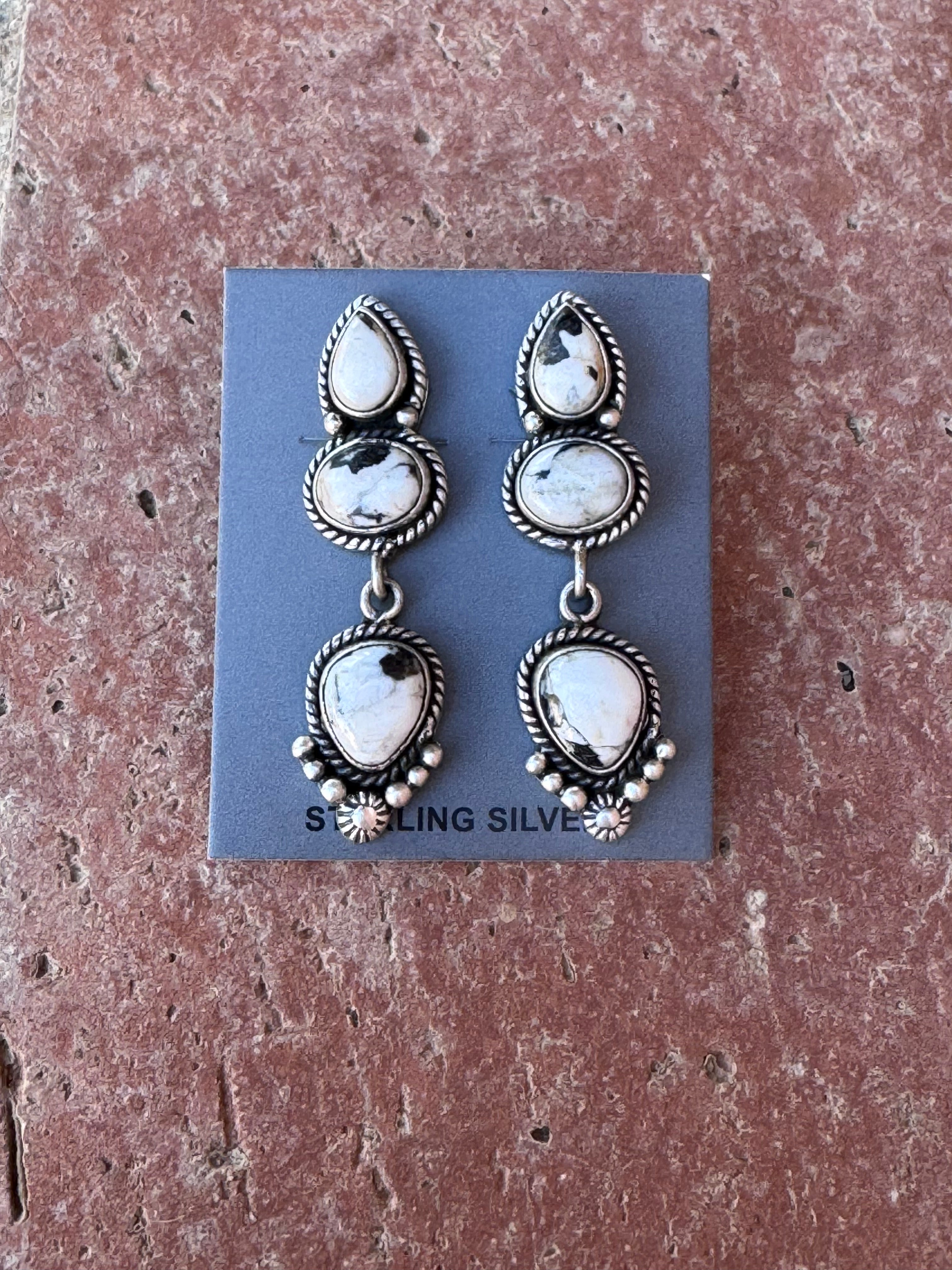 Handmade Sterling Silver and White Buffalo Star Drop Earring