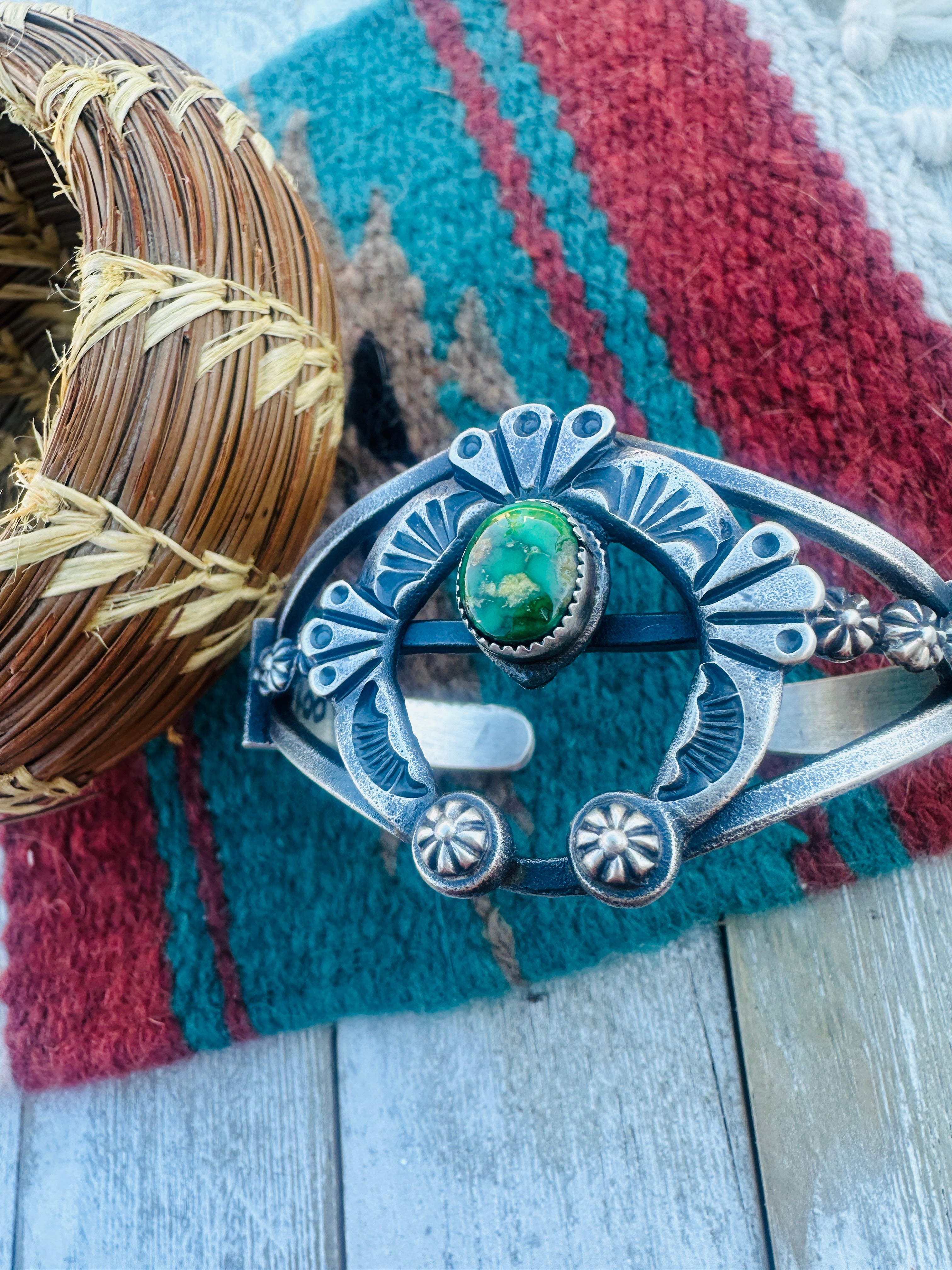 Handcrafted Sonoran Gold Turquoise & Sterling Silver Naja Cuff Bracelet by Kevin Billah