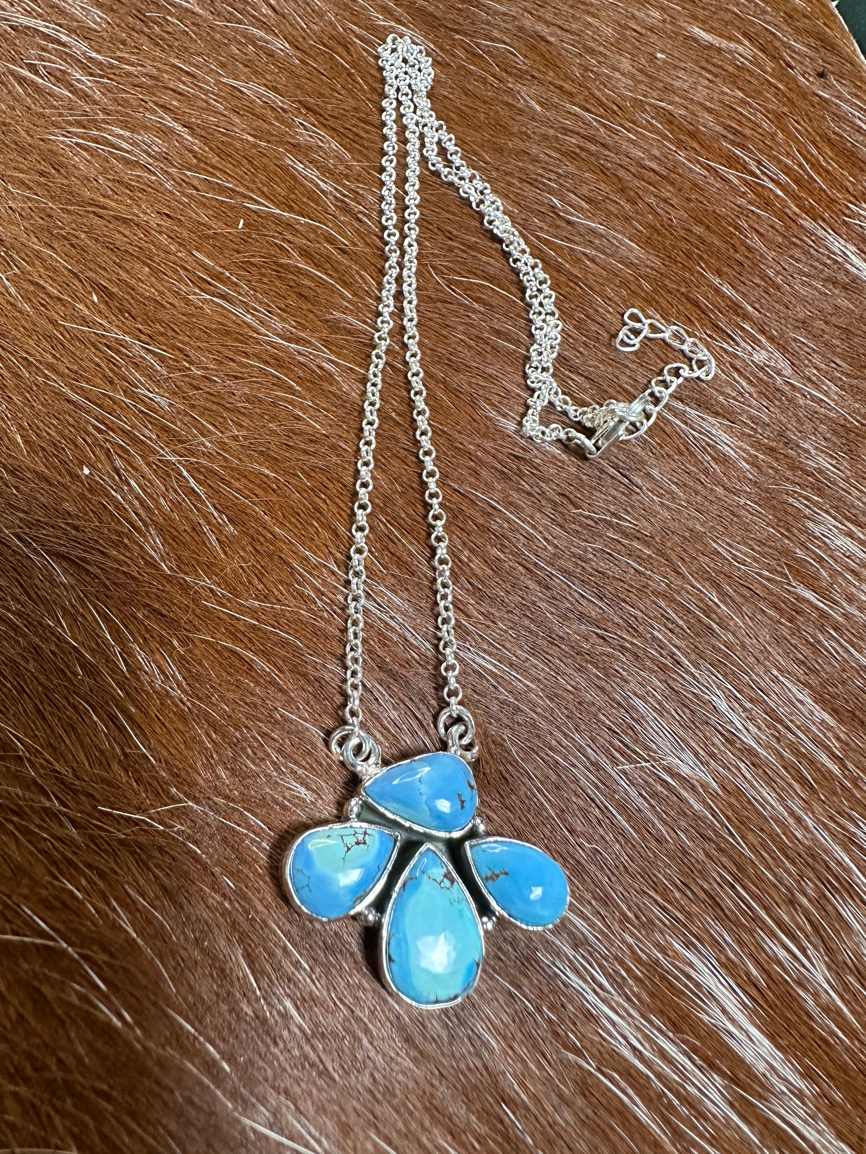 Beautiful Handmade Sterling Silver & Golden Hills Turquoise Backroads Necklace