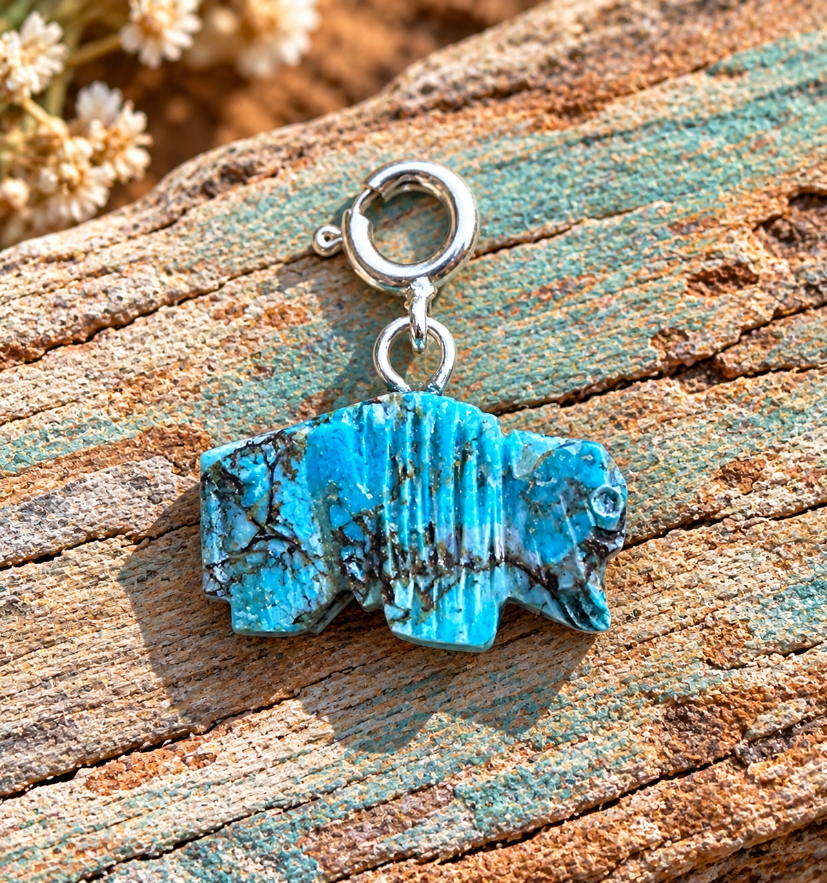 Handcrafted Turquoise Blue Mojave Buffalo Charm