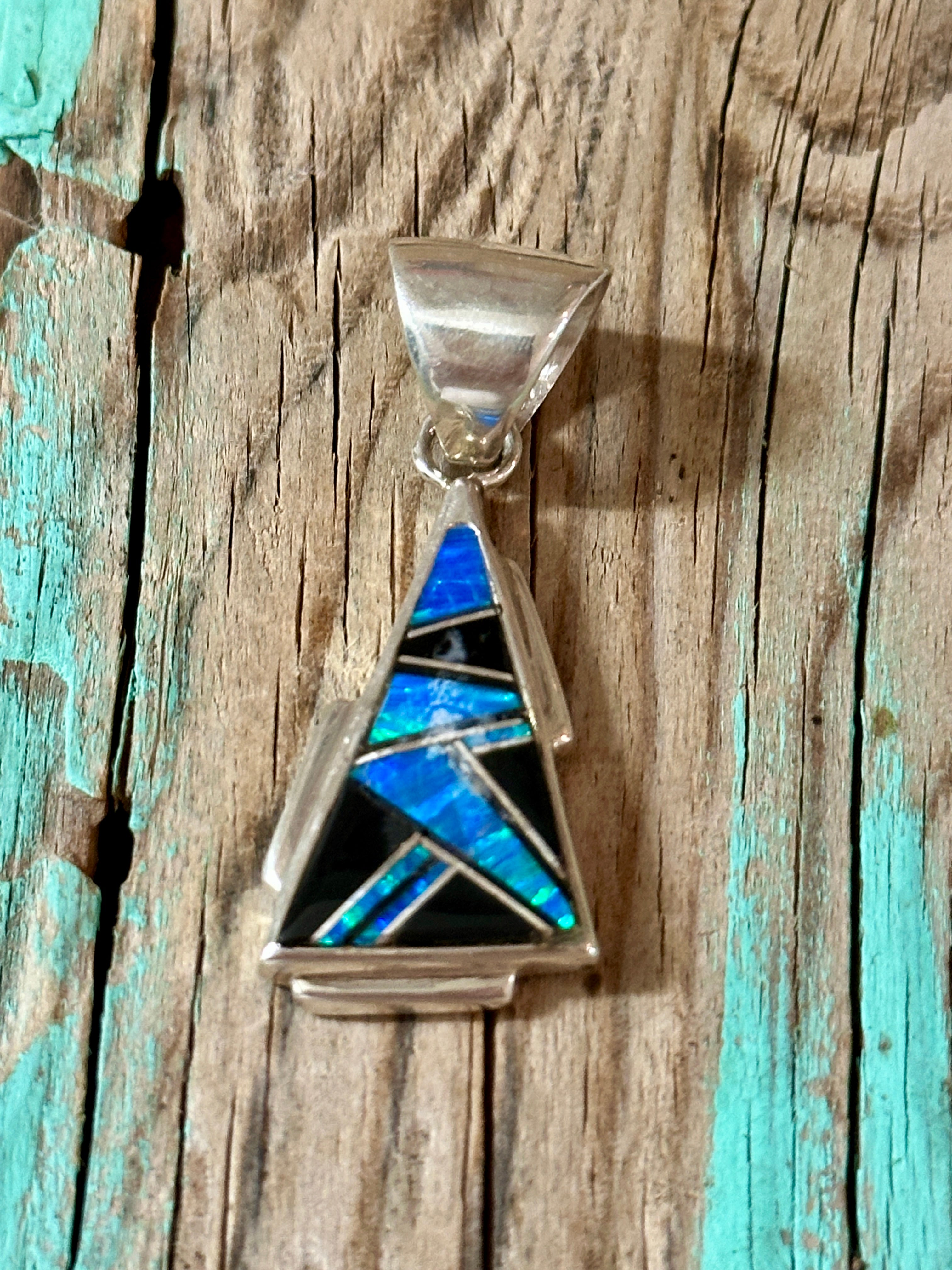 Handcrafted Lapis, Turquoise, Blue Opal, Onyx 1.5" Triangles saw