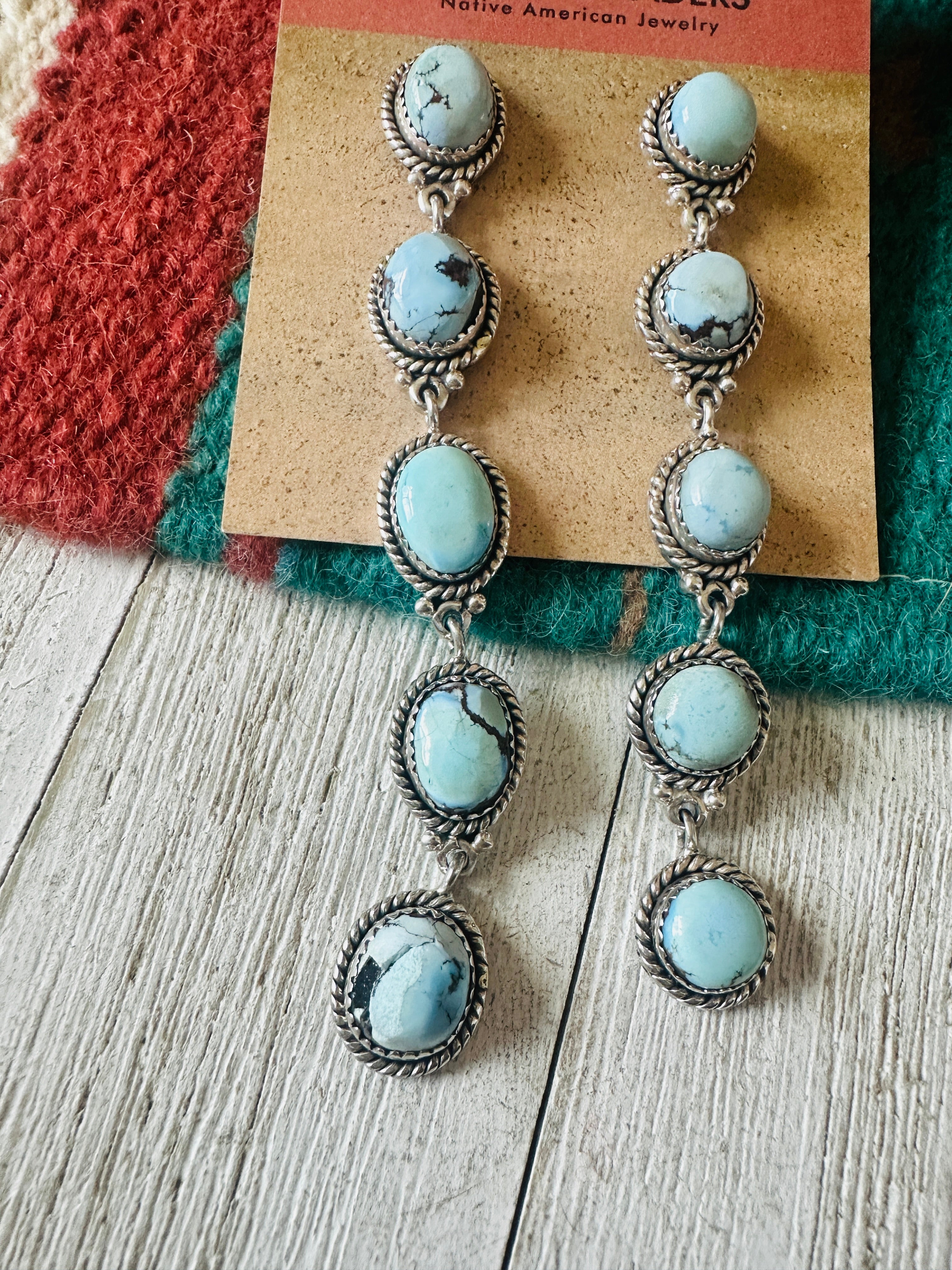 Navajo Golden Hills Turquoise & Sterling Silver Dangle Earrings