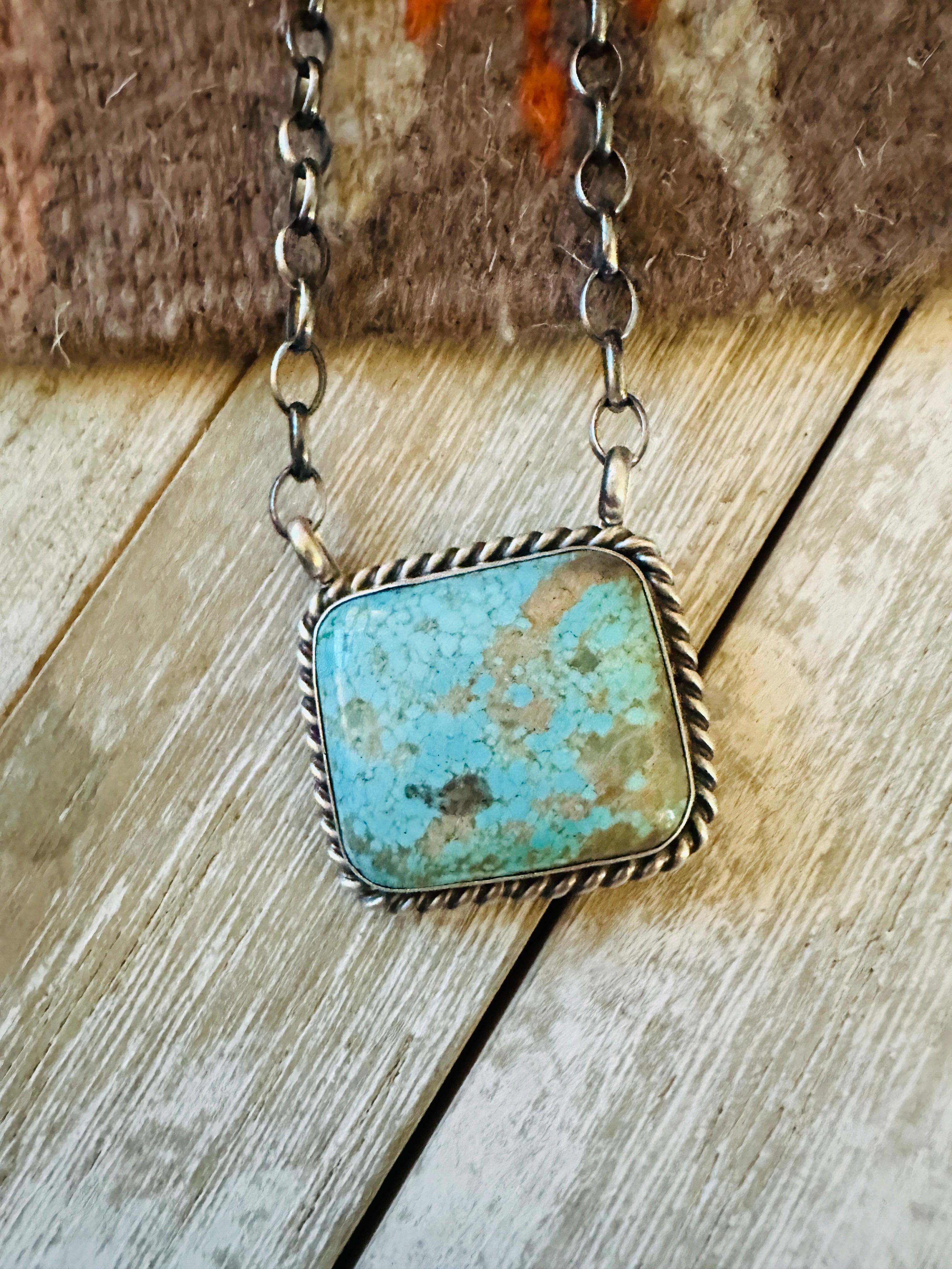 Handcrafted Sterling Silver & Turquoise Square Necklace by Augustine Largo