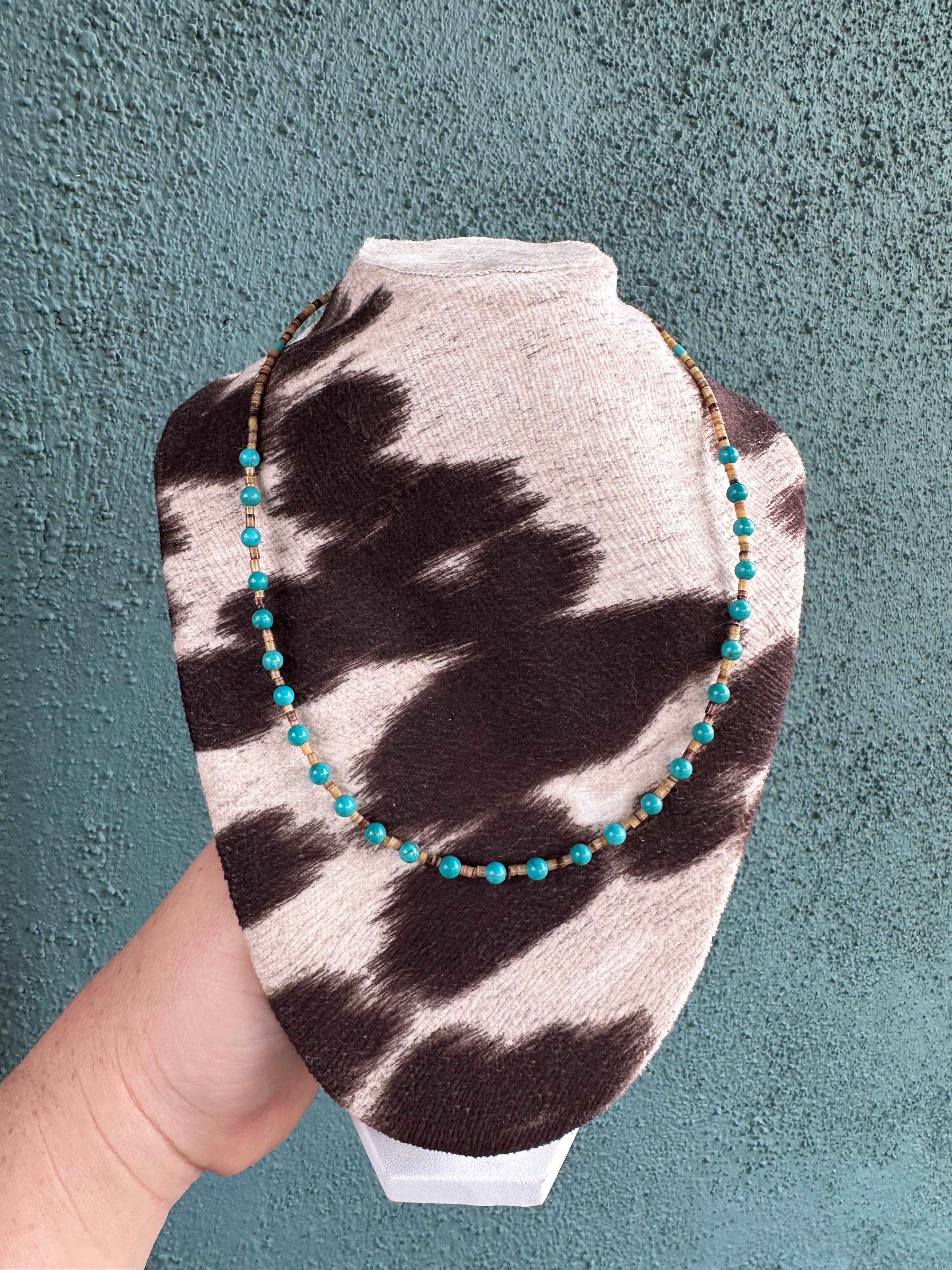 Handcrafted Turquoise And Heishi Beaded Necklace 16”