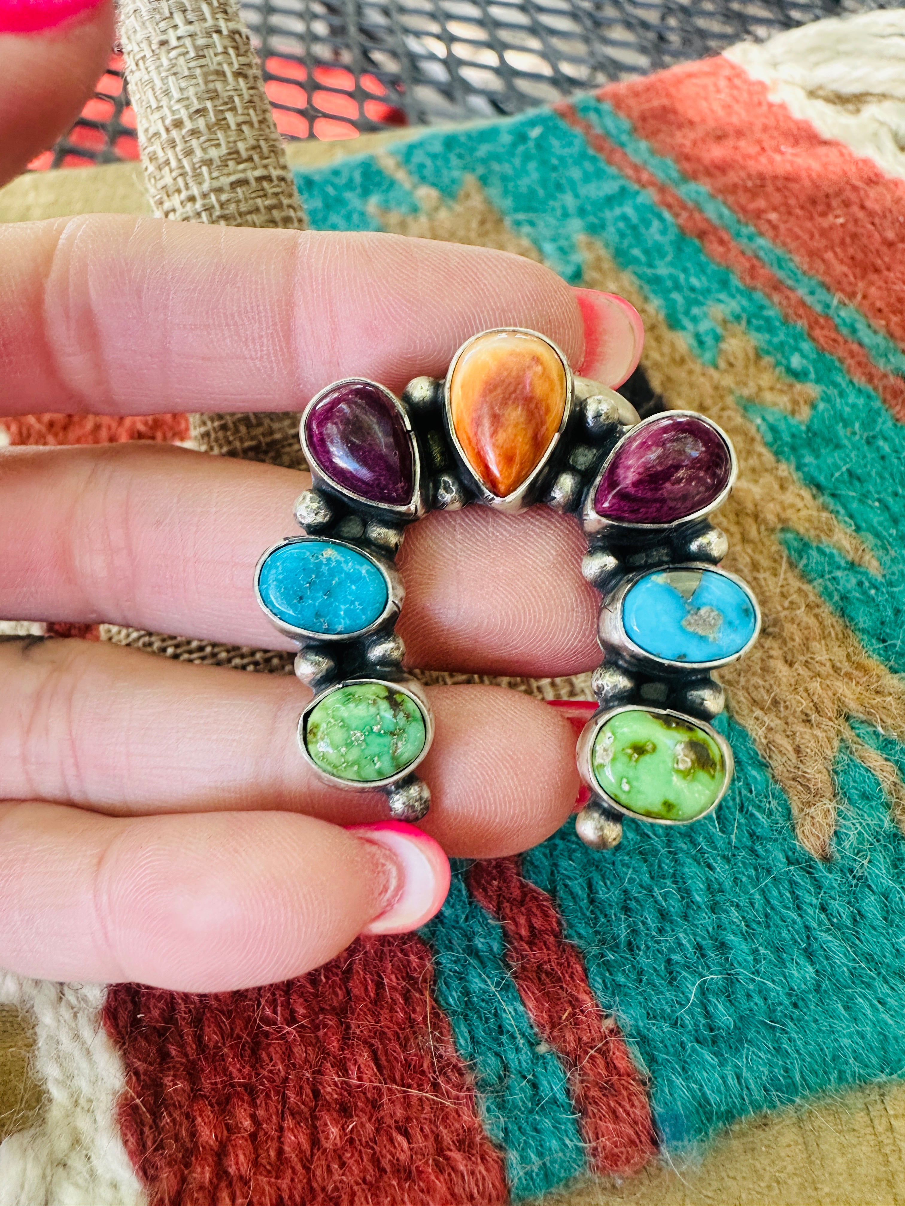 Handcrafted Sterling Silver & Multi Stone Naja Ring Size 8