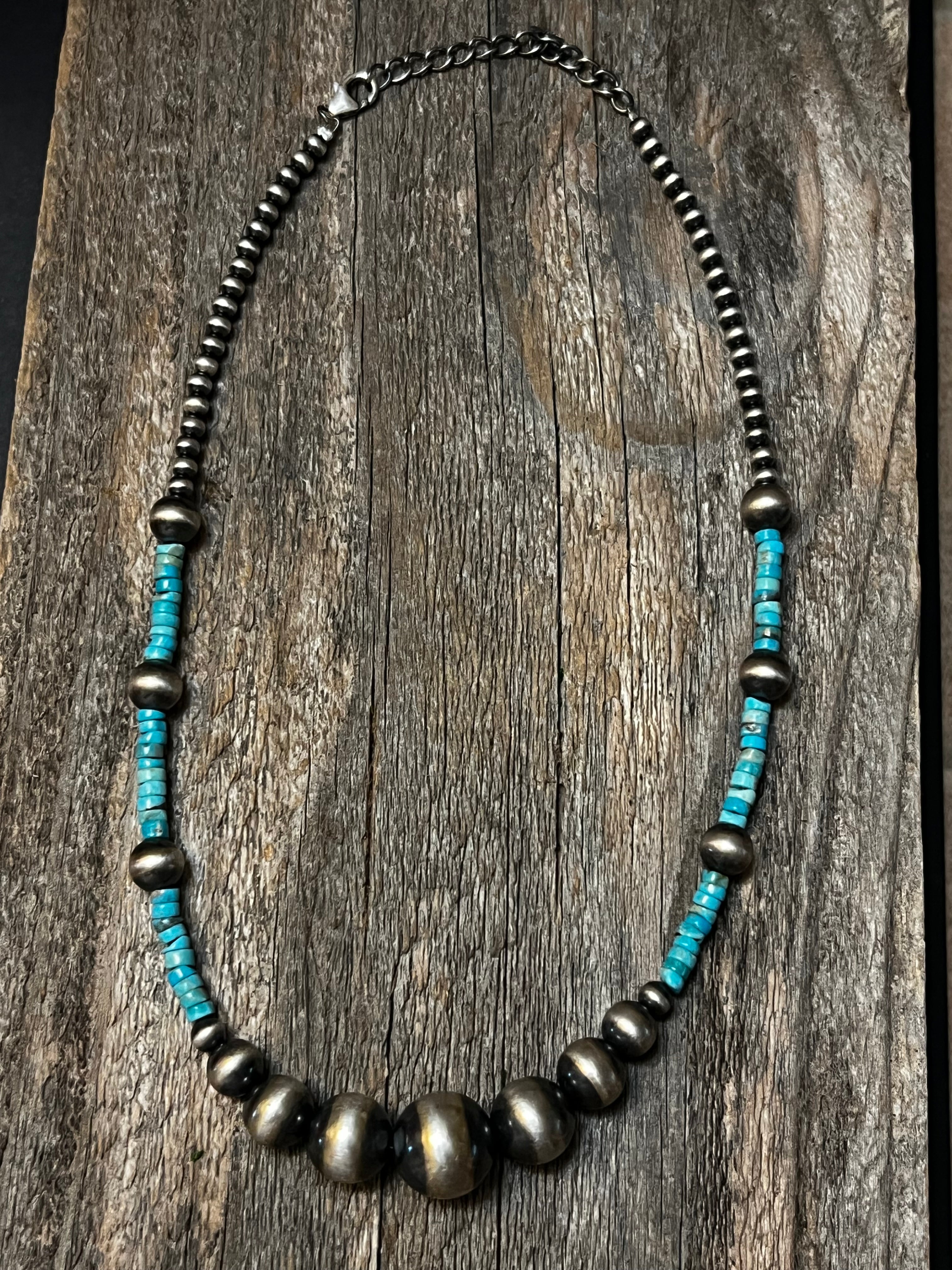 Handmade Sterling Silver & Turquoise Beaded Necklace