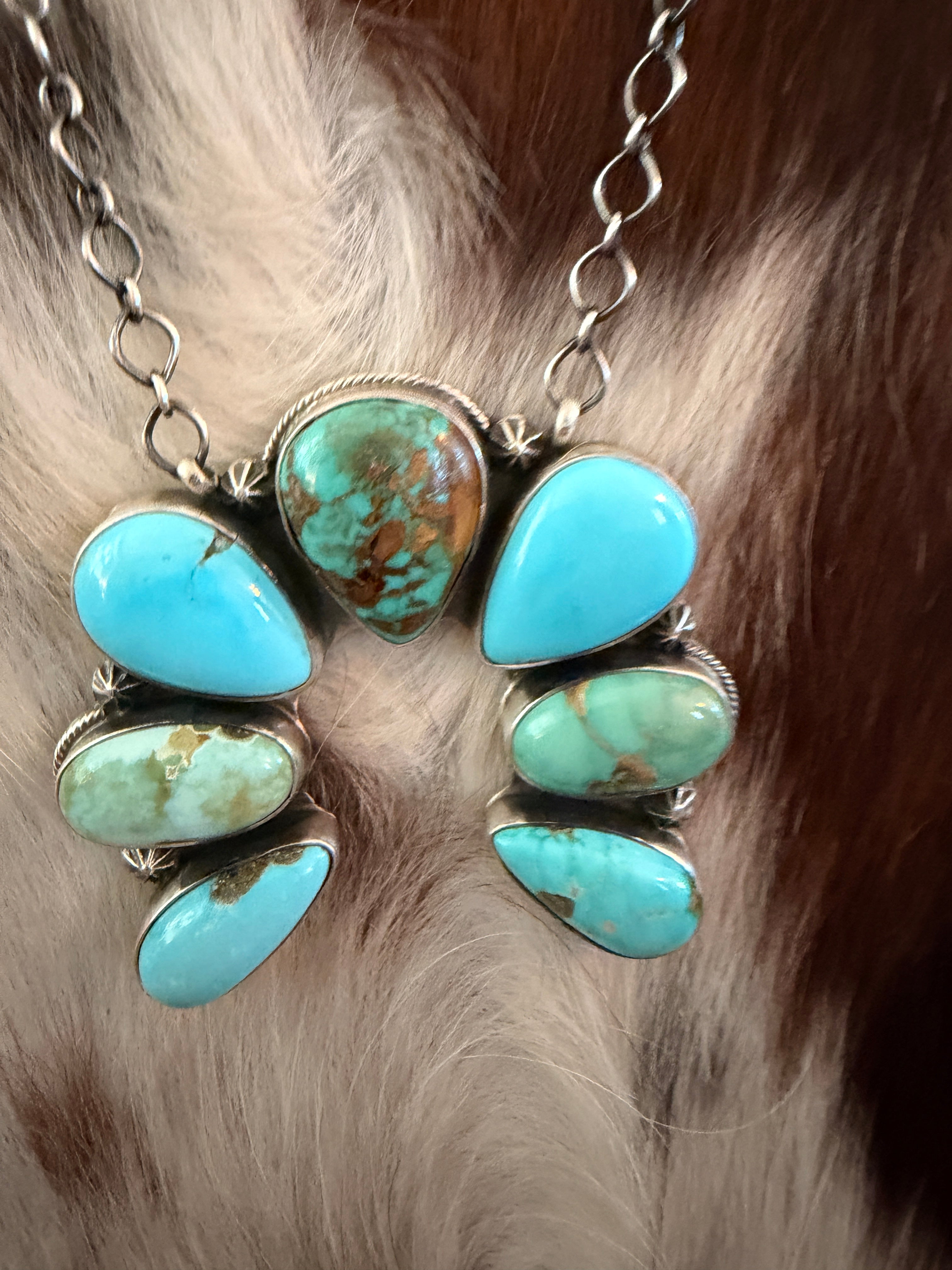 Handcrafted Sonoran Mountain Turquoise & Sterling Silver Naja Necklace by Cordell Platero