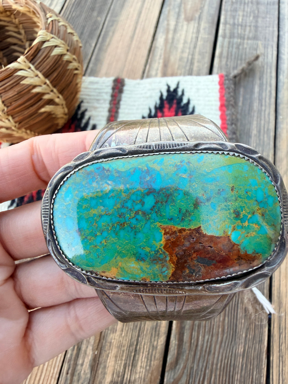 Handcrafted Old Pawn Sterling Silver & Turquoise Cuff Bracelet