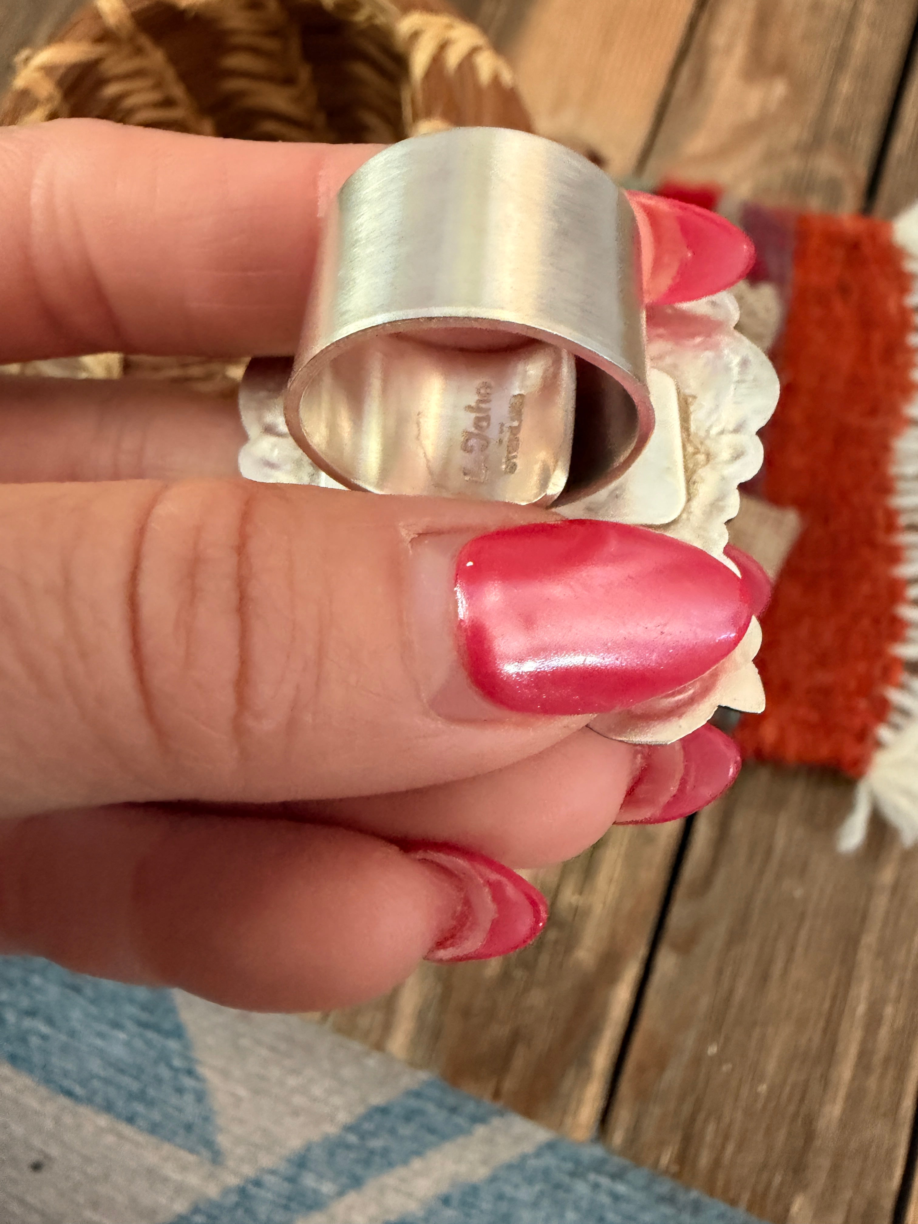 Handcrafted Sterling Silver Adjustable Heart Concho Ring by Leander Tahe