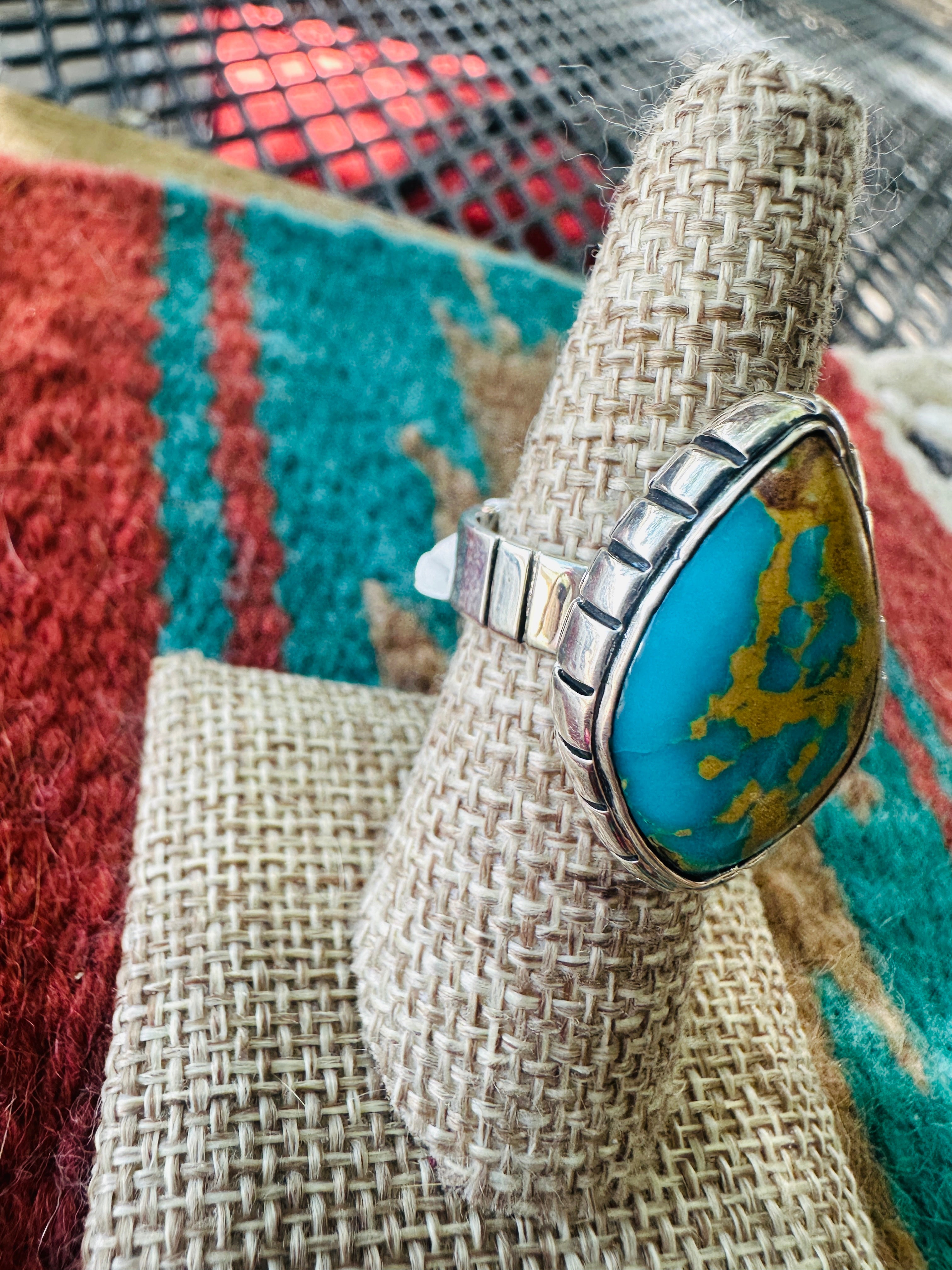 Handcrafted Sterling Silver & Royston Turquoise Ring Size 8