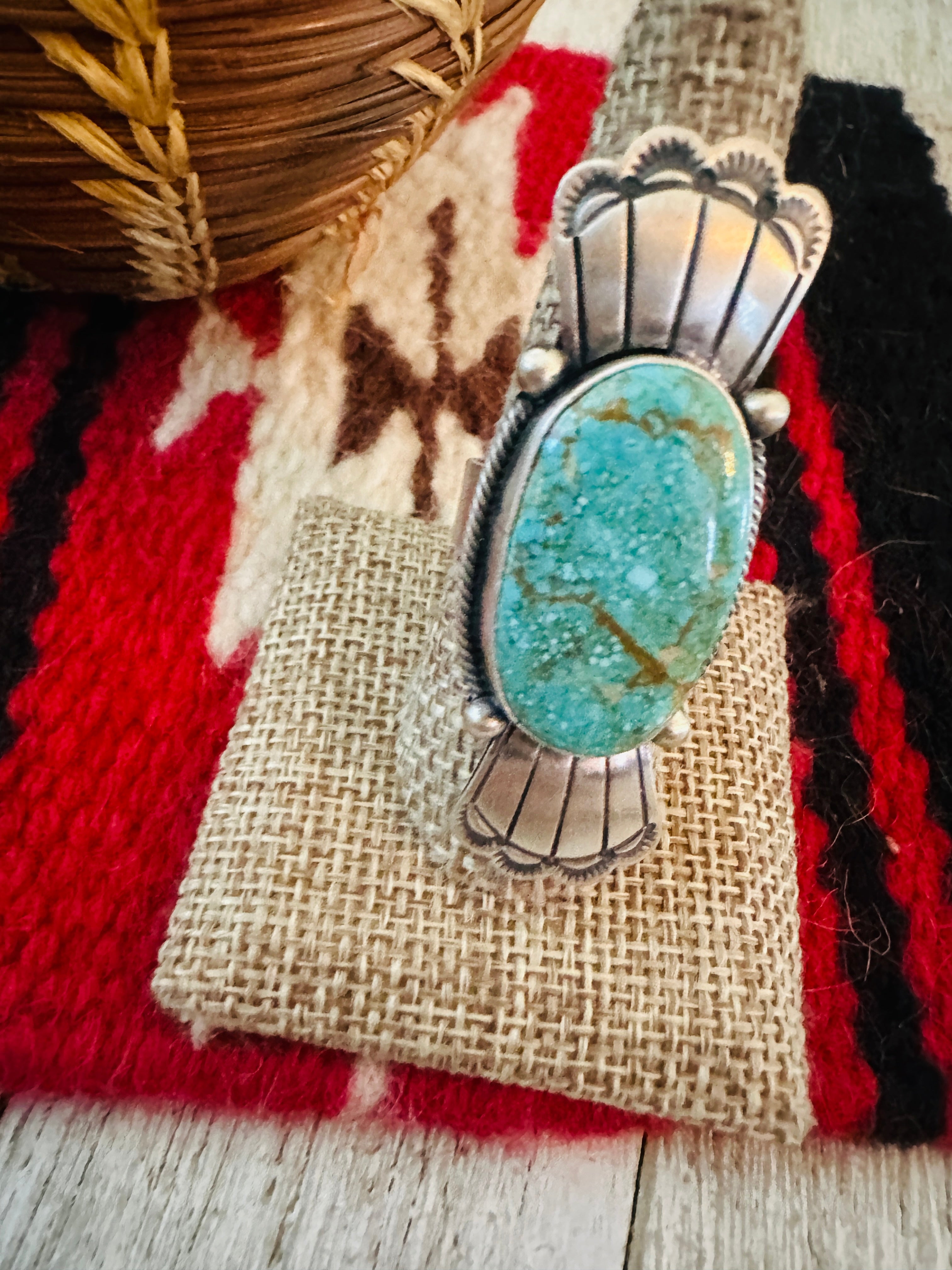 Handcrafted Turquoise & Sterling Silver Ring Size 9 by Daniel Benally