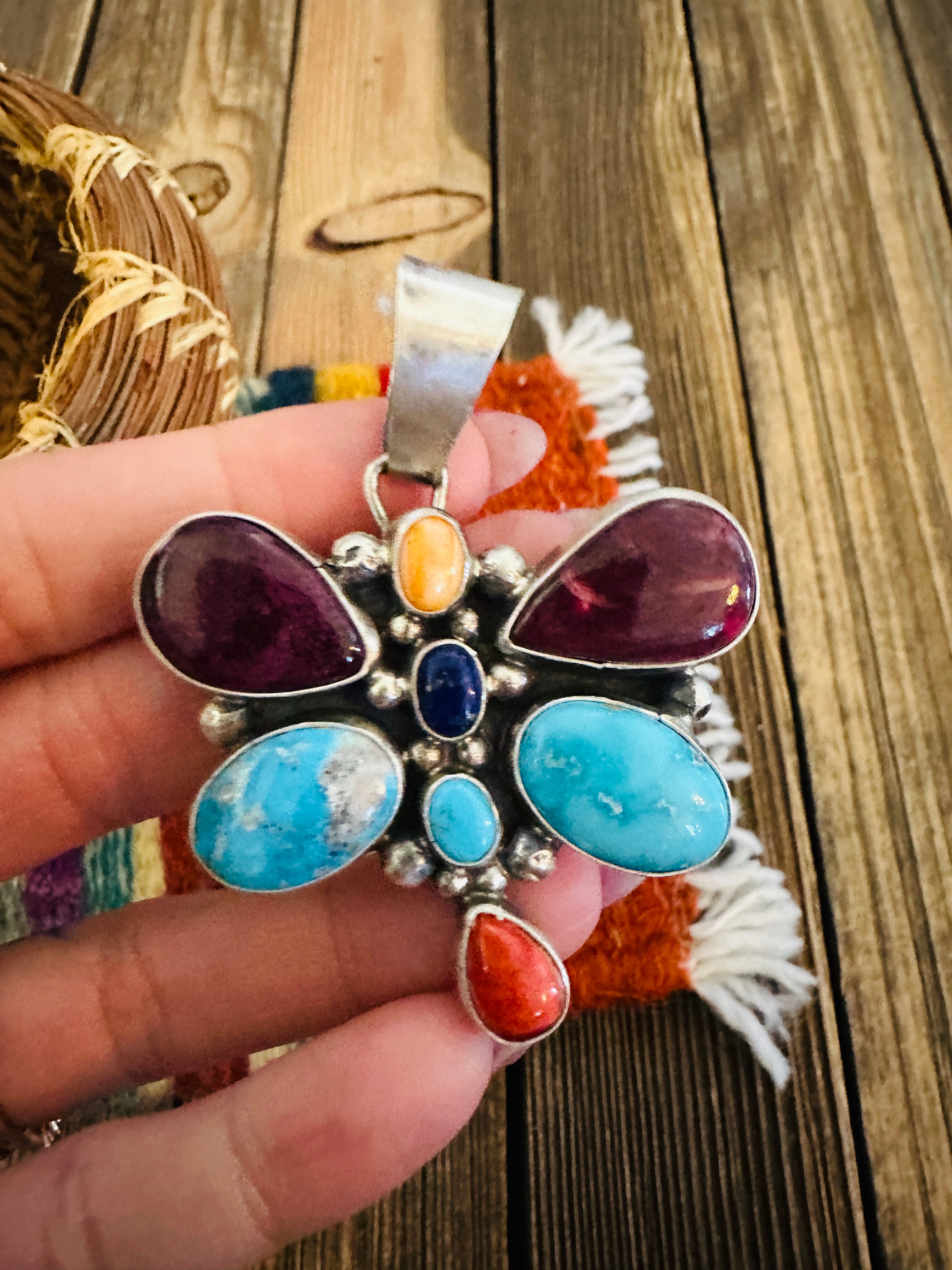 Handcrafted Sterling Silver & Multi Stone Dragonfly Pendant by Travis Jim