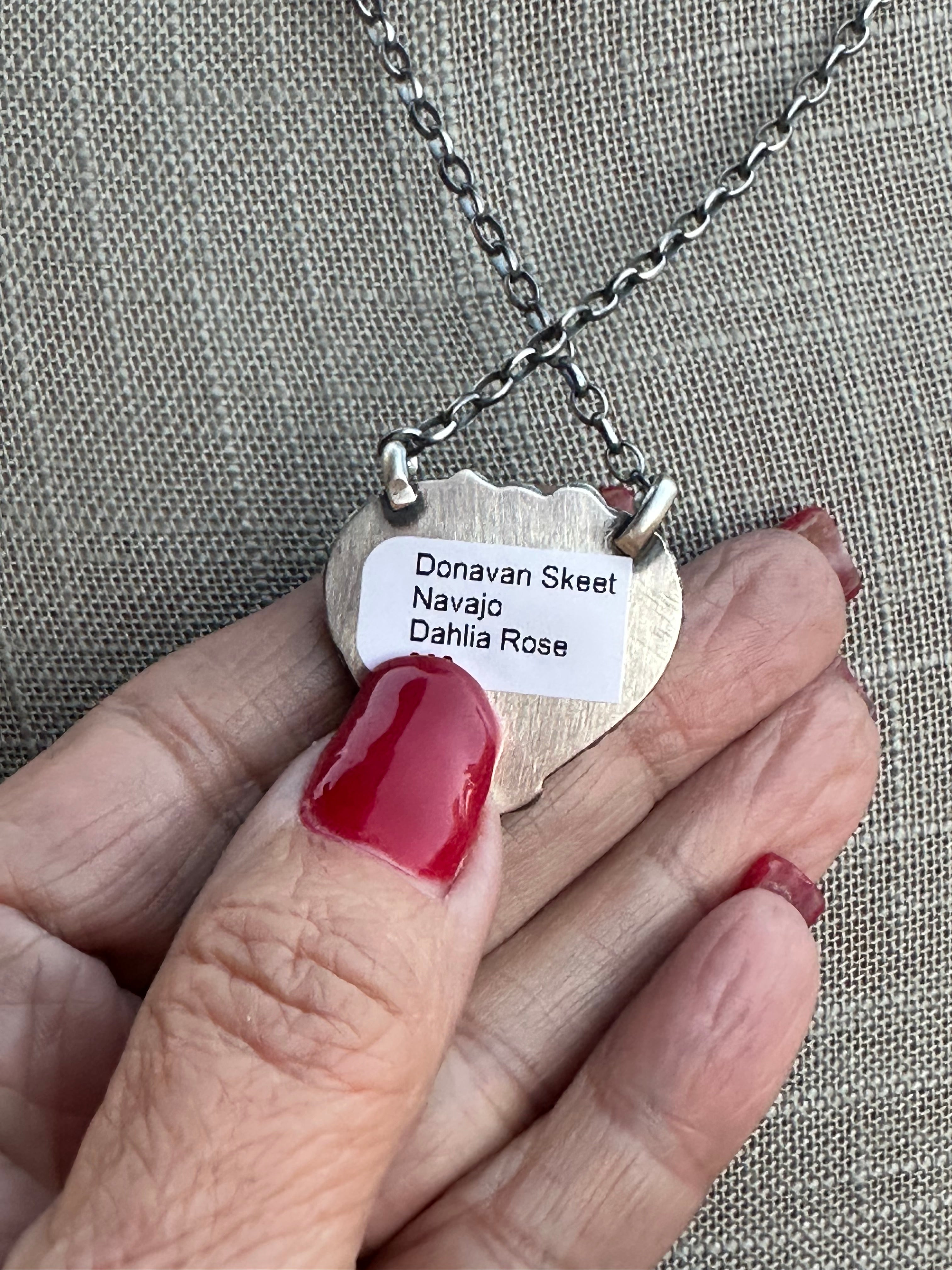 Handcrafted Rose Dahlia & Sterling Silver Heart Necklace