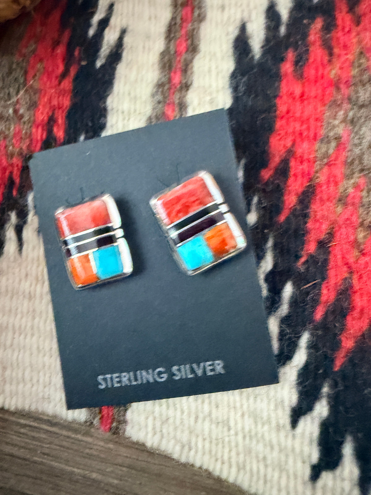 Handcrafted Multi Stone & Sterling Silver Inlay Stud Earrings