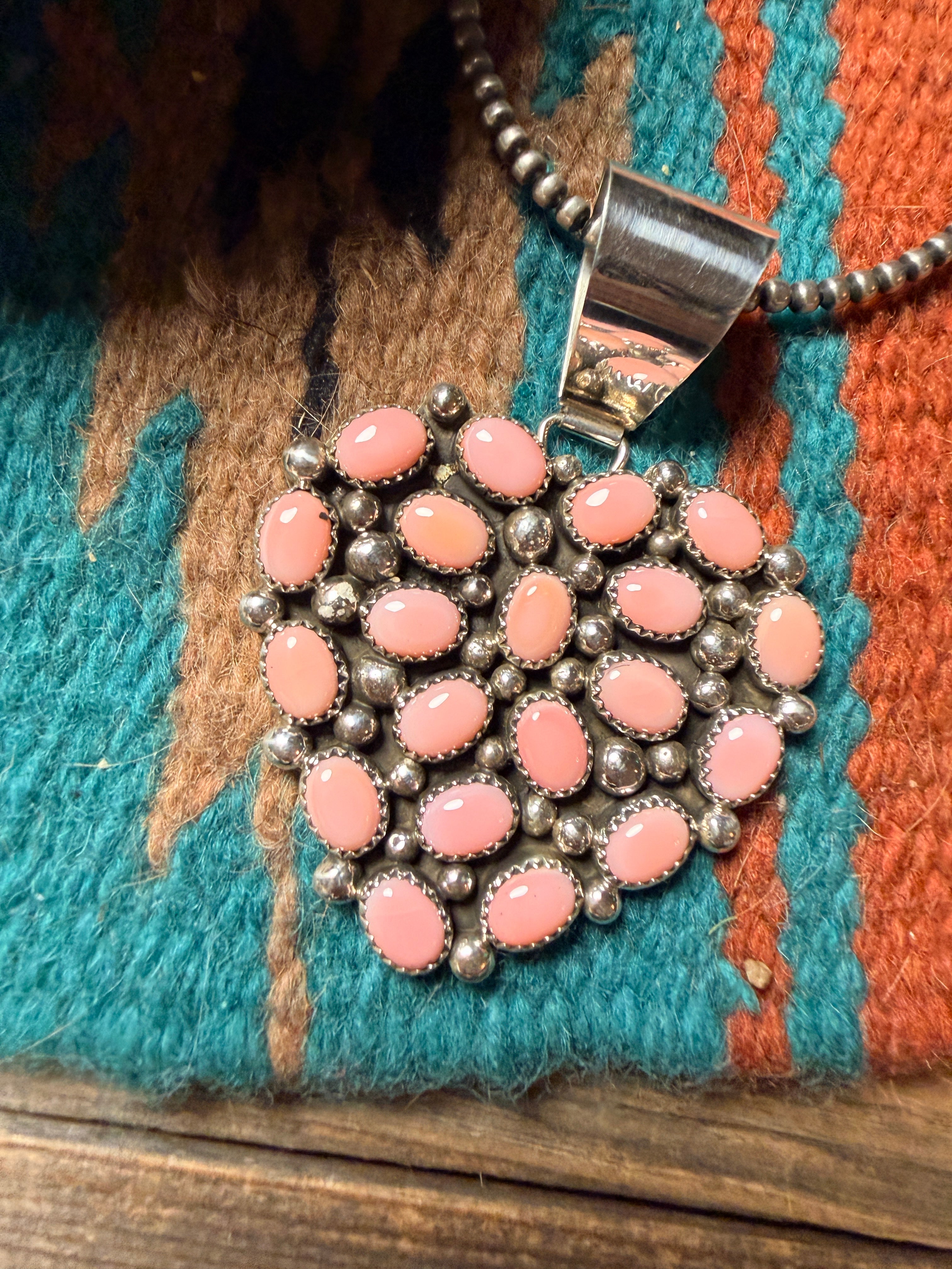 Handcrafted Sterling Silver & Queen Pink Conch Cluster Heart Pendant