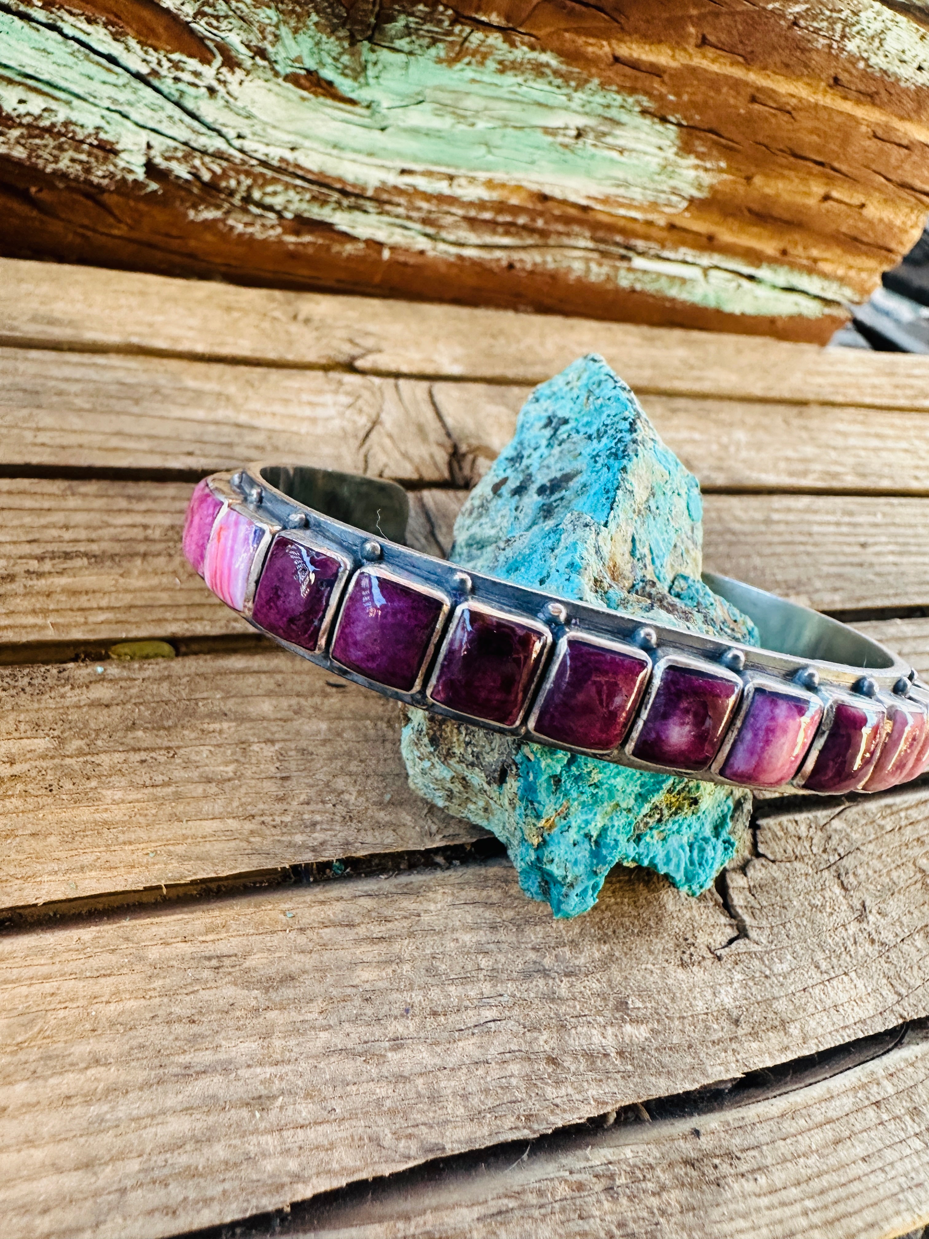 Handcrafted Sterling Silver and Purple Spiny Cuff Bracelet by Federico Jimenez