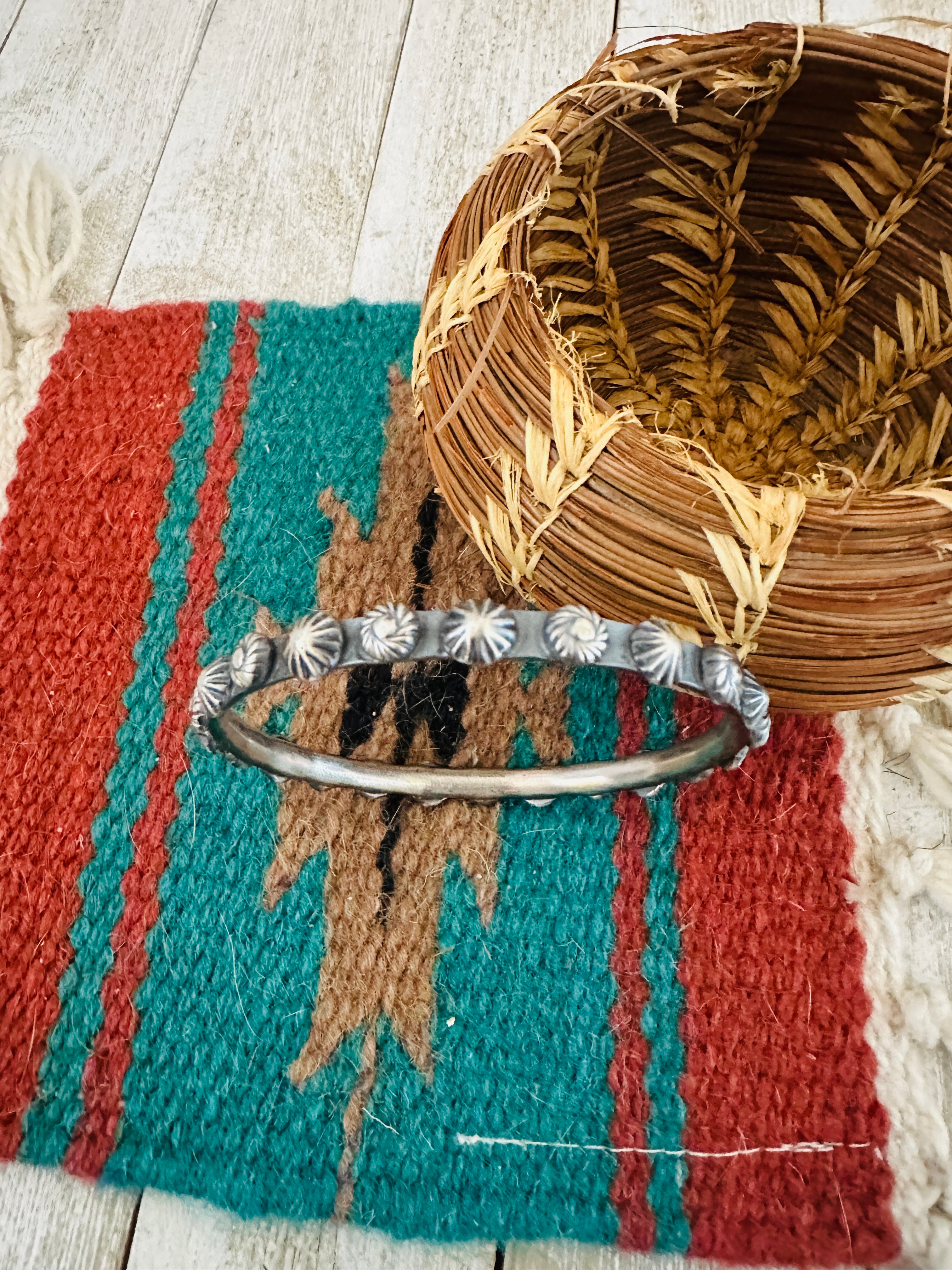 Chimney Butte Navajo Sterling Silver Studded Bangle Bracelet
