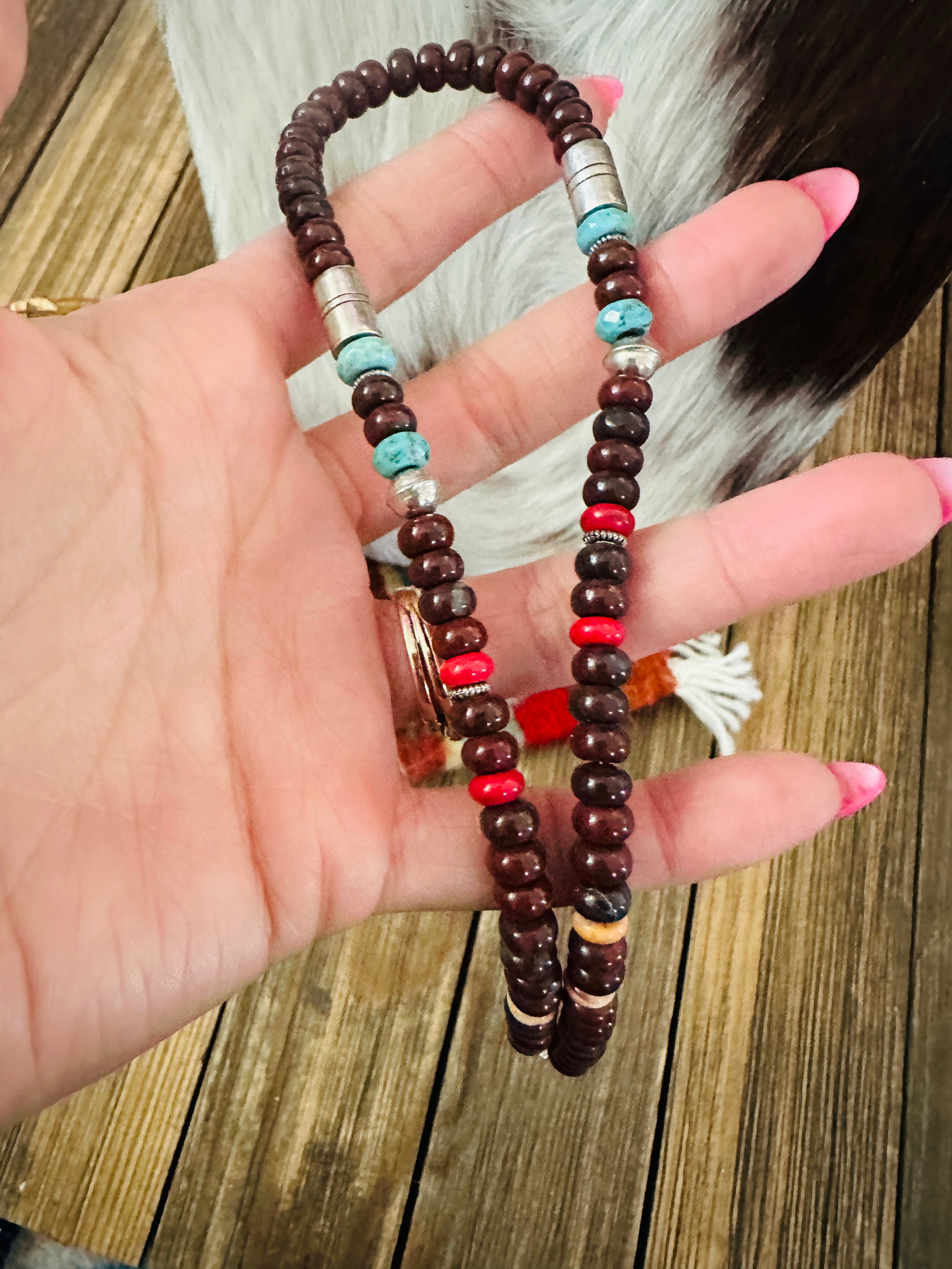 Handcrafted Multi Stone & Sterling Silver Beaded 16” Necklace by T & R Singer