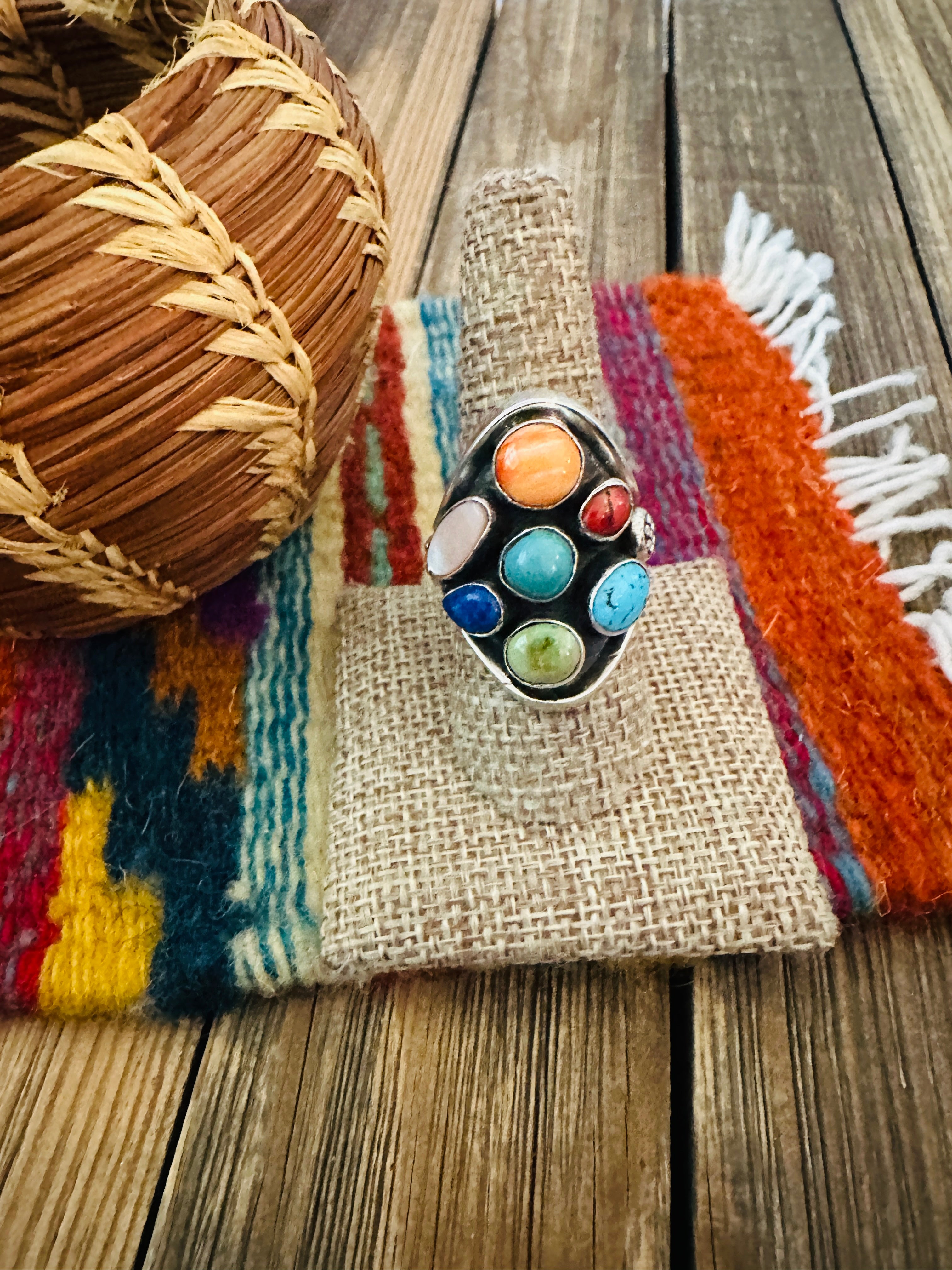 Handcrafted Multi Stone & Sterling Silver Ring Size 9 by Emer Thompson