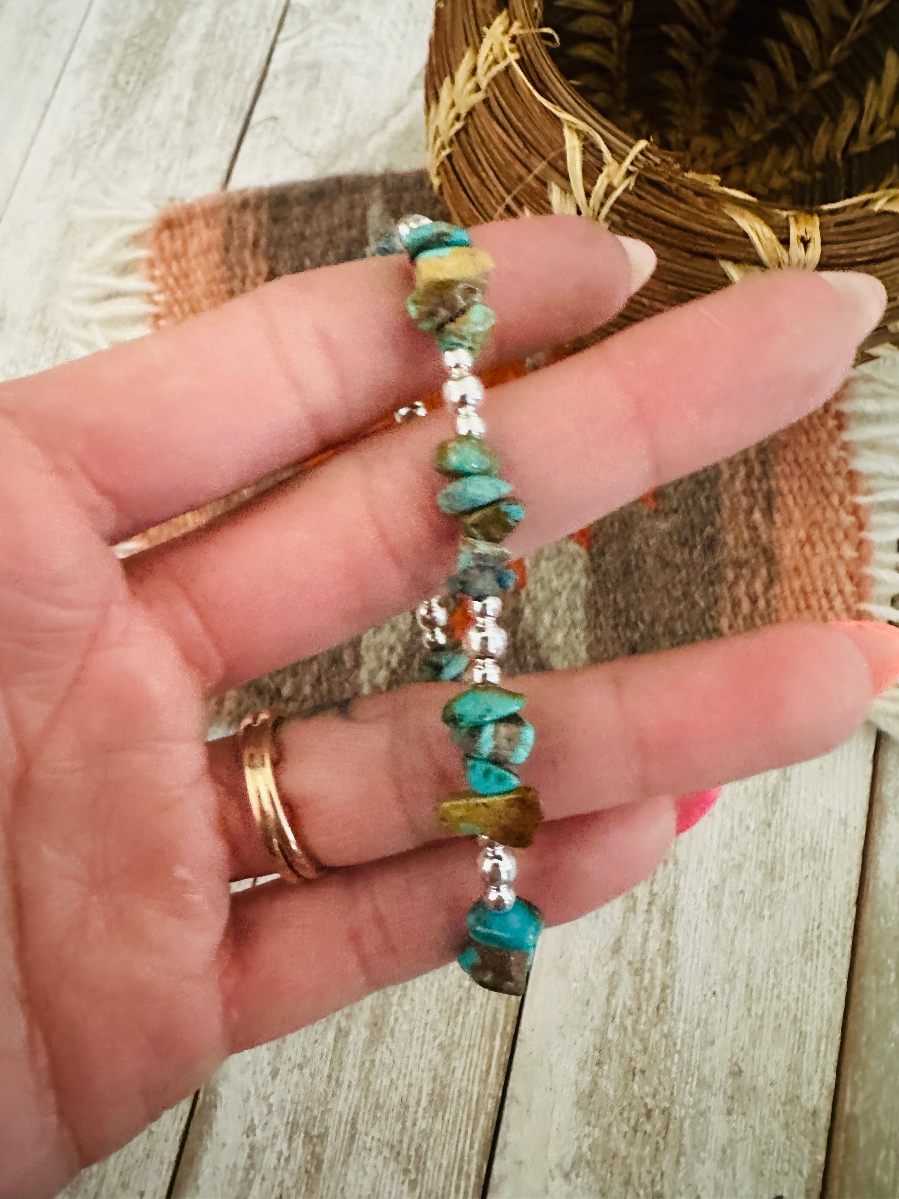 Handcrafted Sterling Silver Pearl & Turquoise Beaded Bracelet