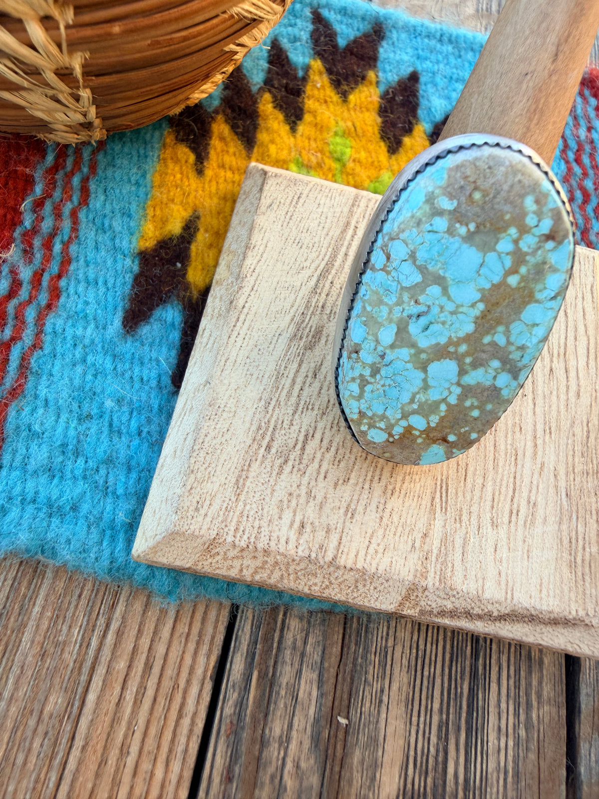 Handcrafted Number 8 Turquoise & Sterling Silver Adjustable Ring by Leslie Nez