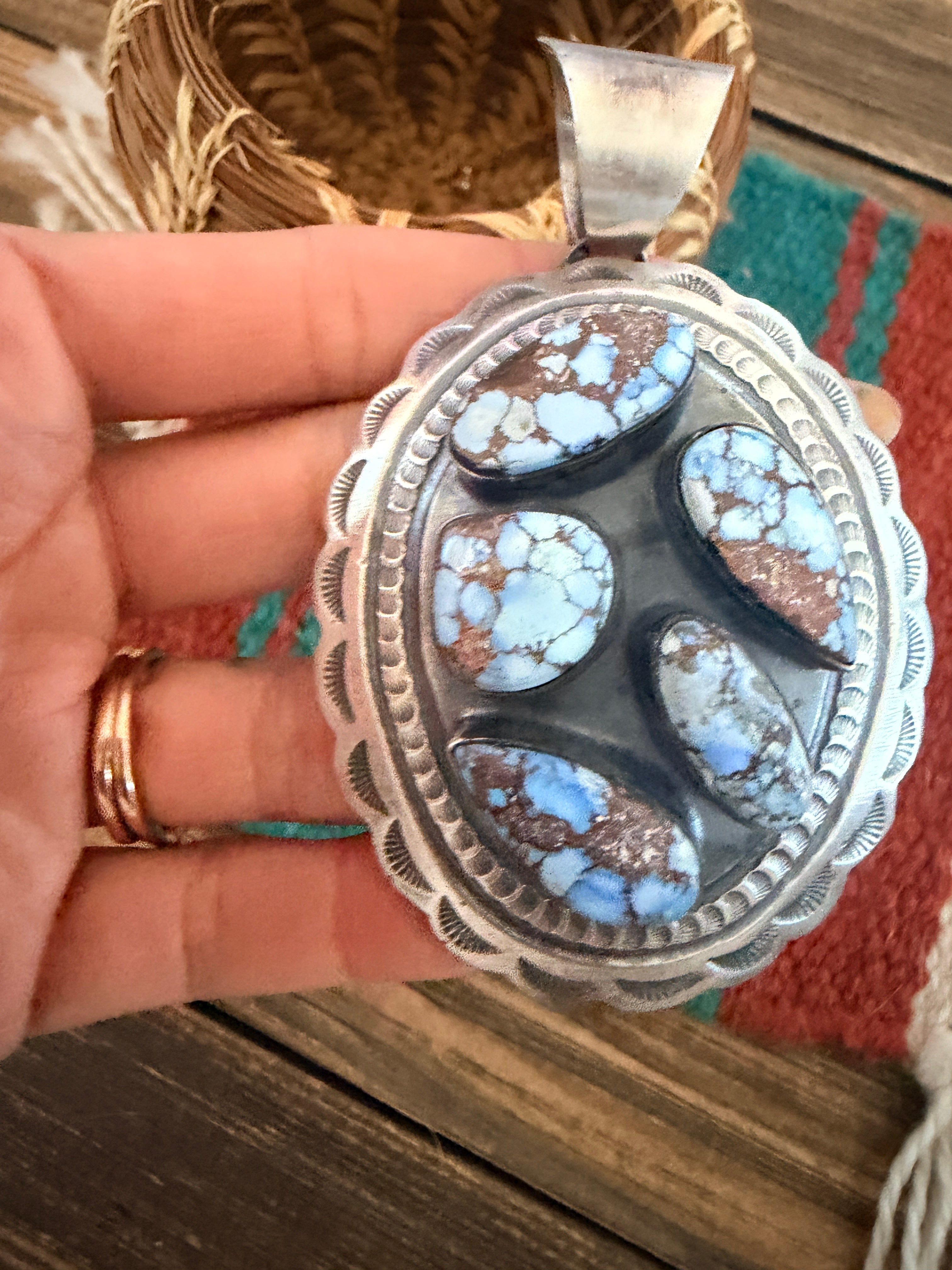 Handcrafted Sterling Silver & Golden Hills Turquoise Concho Pendant by Chimney Butte